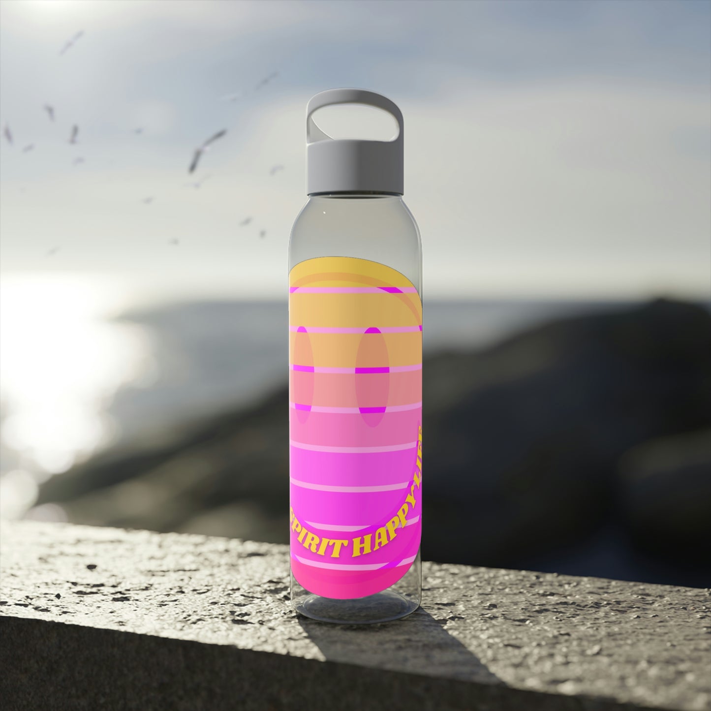 Aesthetic Happy Spirit Happy Life Water Bottle, Aesthetic Pink Bottle, Smile Face, Trendy Tumblr Bottle, Happy Mind Tumbler, BPA Fre