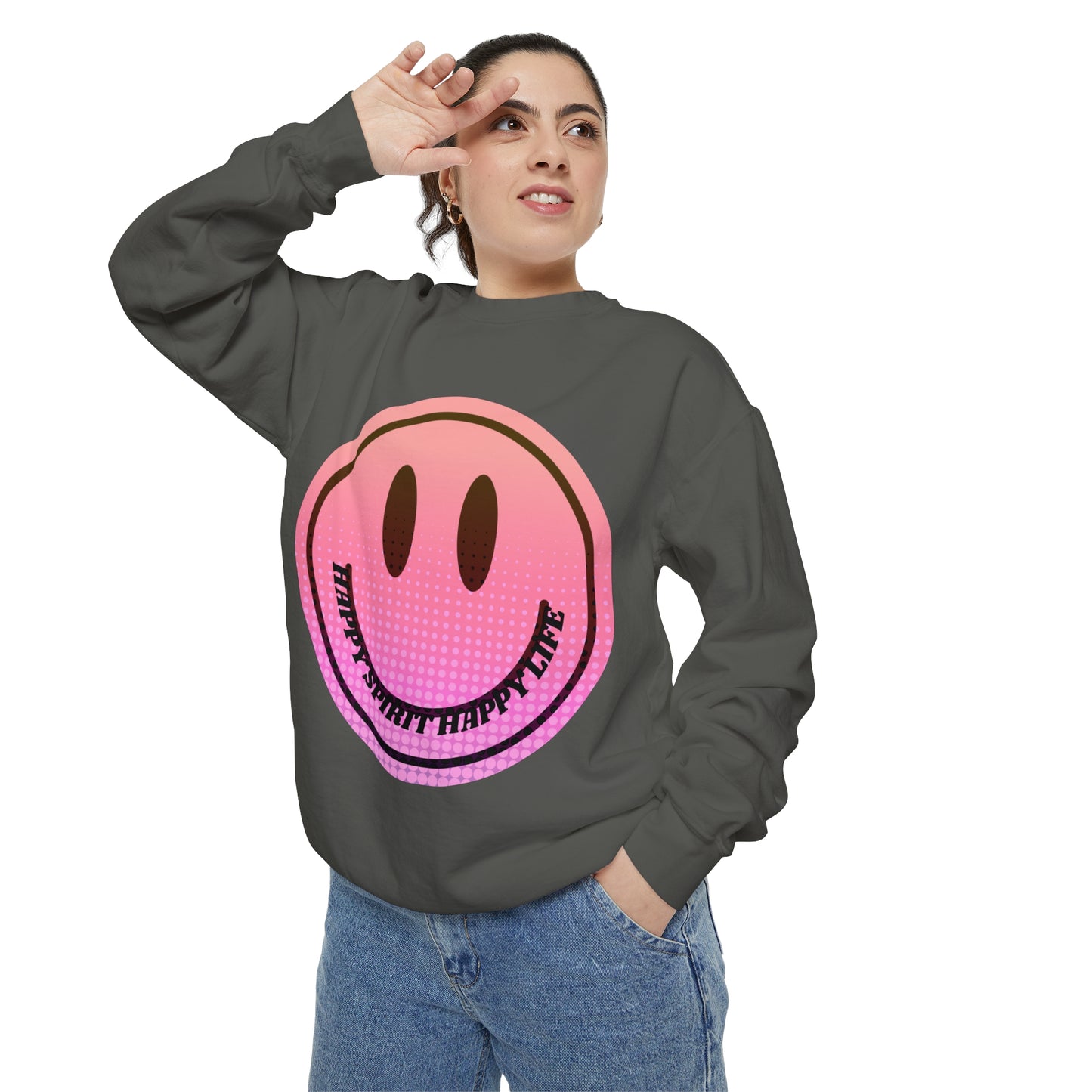 Aesthetic Smile Hoodie, Smile Face Comfort Colors Crewneck, Happy Spirit Happy Life Sunset Smile Sweatshirt, Unisex Garment-Dyed Sweatshirt