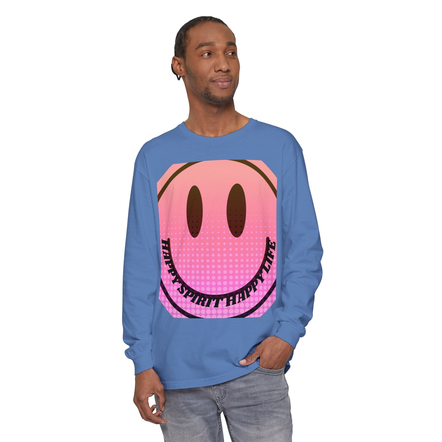 Aesthetic Long Sleeve Shirt, Smile Face Y2K Retro Shirt, 80's Style Smile Graphic, Comfort Colors Unisex Garment-dyed Long Sleeve T-Shirt