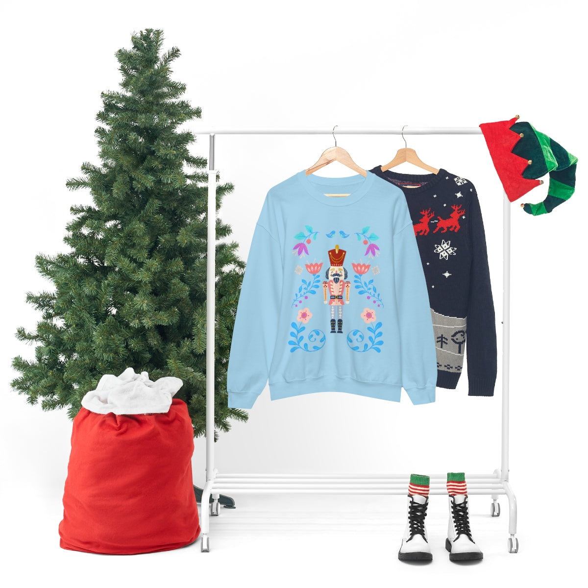 Nutcracker Modern Sweatshirt, Blue Nutcracker Sweatshirt, Trendy Christmas Minimalist Sweatshirt, Xmas Crewneck Bright Color Crewneck