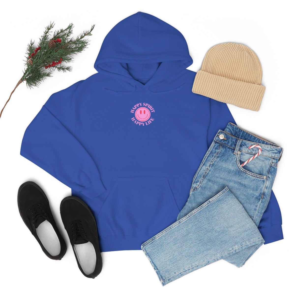 Happy Spirit Happy Life Sweatshirt, Pink Smile Lilac Hoodie, Oversized Hoodie, Front Back Print Trendy Sweatshirt, Beach Cover Up, Cover Up