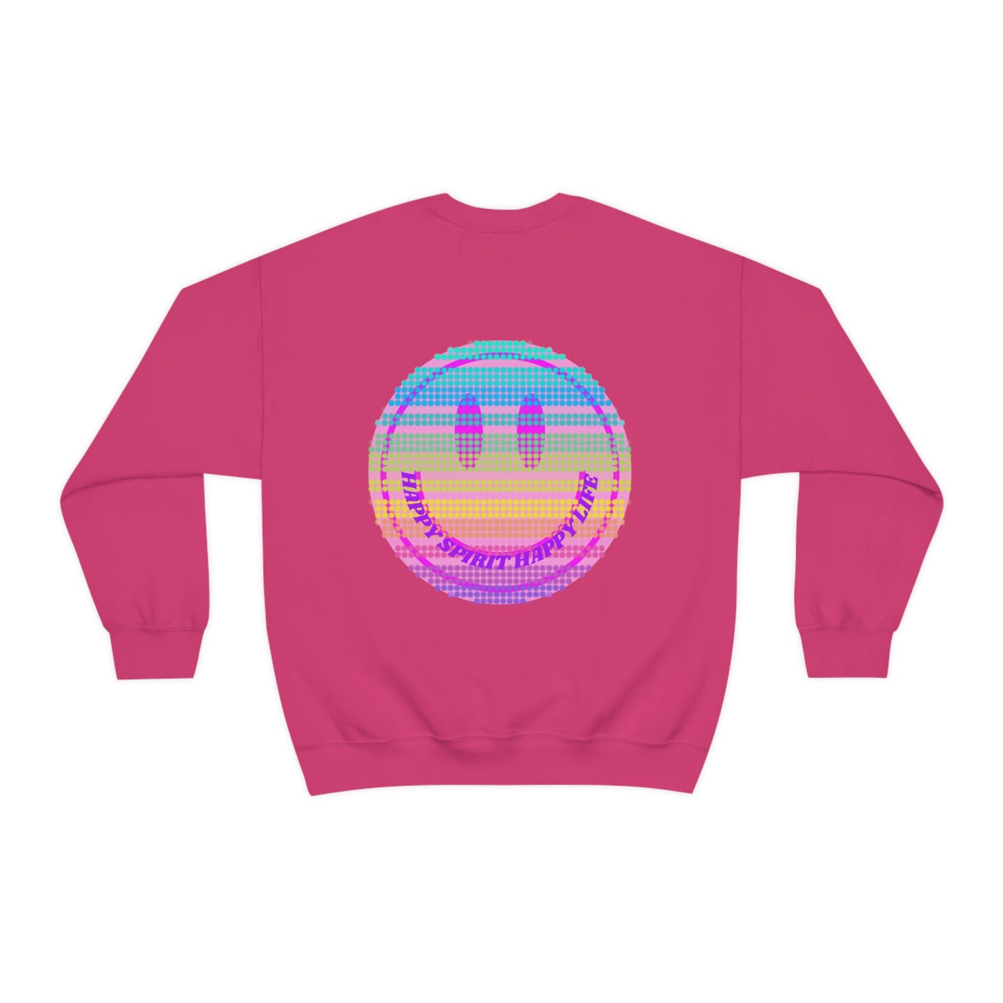 Happy Spirit Happy Life Sweatshirt, VSCO Girl Crewneck, Oversized Retro Font Graphic Tumblr, Front Print Smile Face Trendy Cover Up