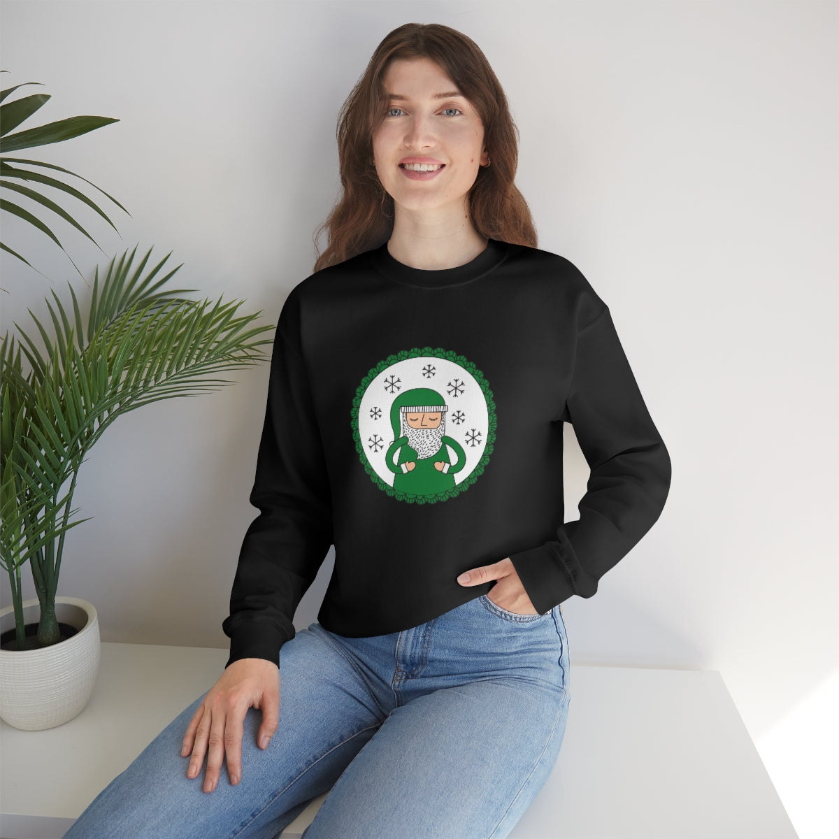 Green Santa Claus Sweatshirt, Green Santa Sweatshirt, Trendy Noel Minimalist Christmas Sweatshirt, Xmas Santa Crewneck Top, Holiday Green