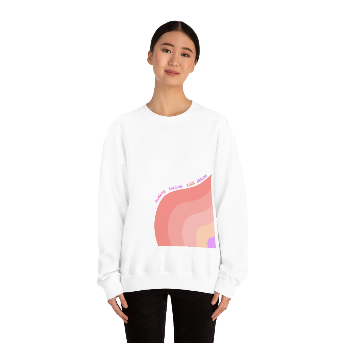 Retro Rainbow Sweatshirt, Always Follow Your Dreams Crewneck, Pink and Lavender Sweatshirt, Minimalist Vintage Style Font, Positivity Top