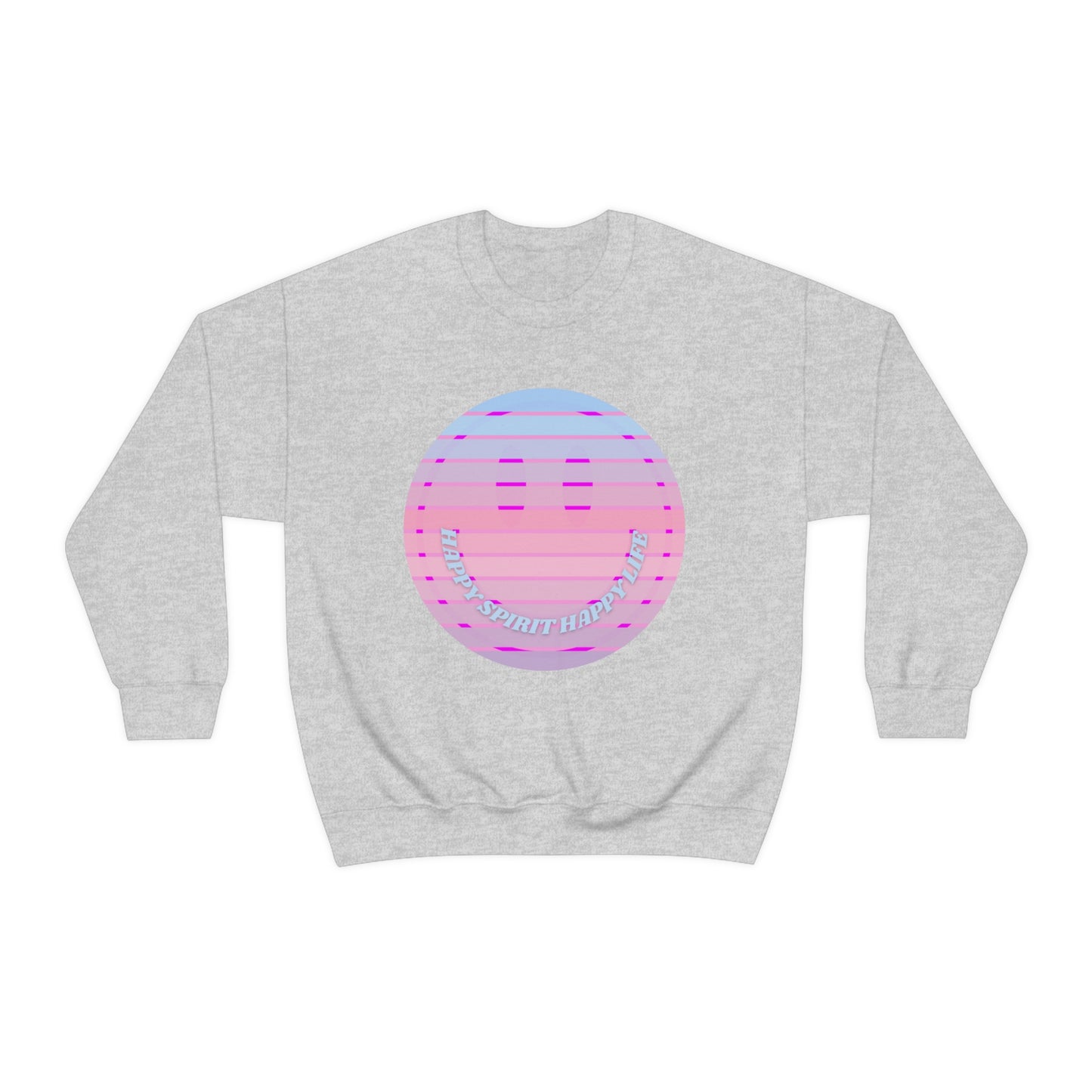Happy Spirit Happy Life Sweatshirt, VSCO Girl Crewneck, Oversized Retro Font Graphic Tumblr, Front Print Smile Face Trendy Cover Up