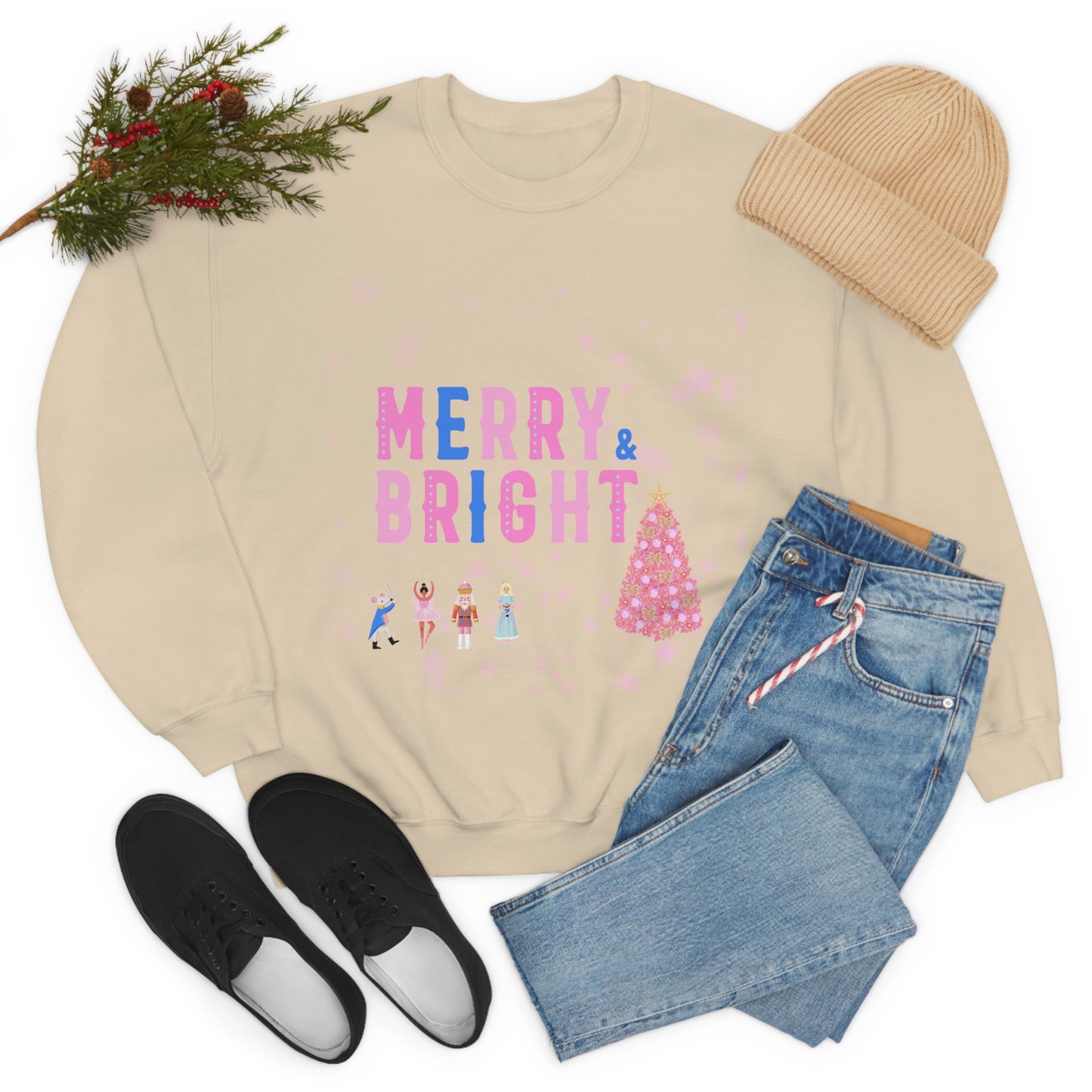 Pink Nutcracker Merry and Bright Minimalist Sweatshirt, Blue Nutcracker Sweatshirt, Trendy Christmas Sweatshirt, Pastel Xmas Crewneck
