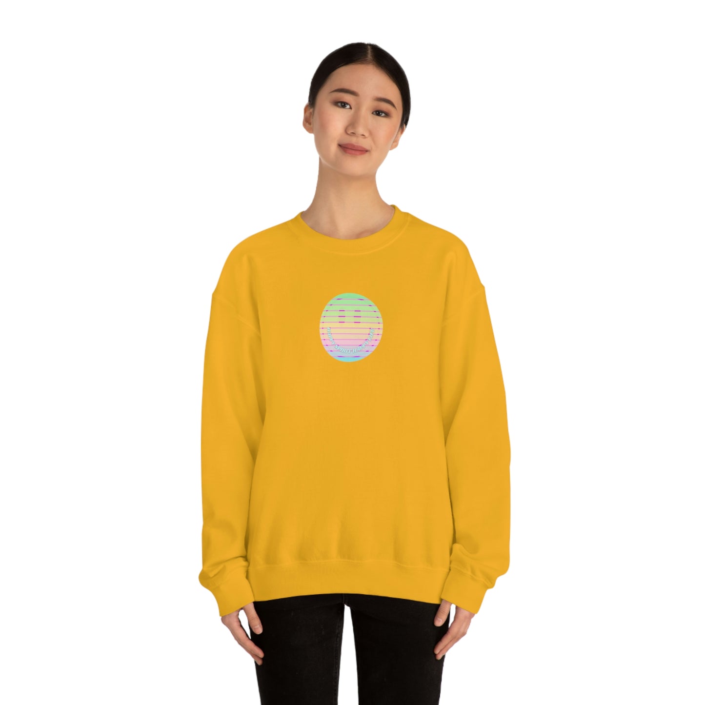 Happy Spirit Happy Life Sweatshirt, VSCO Girl Crewneck, Oversized Retro Font Graphic Tumblr, Front Print Smile Face Trendy Cover Up