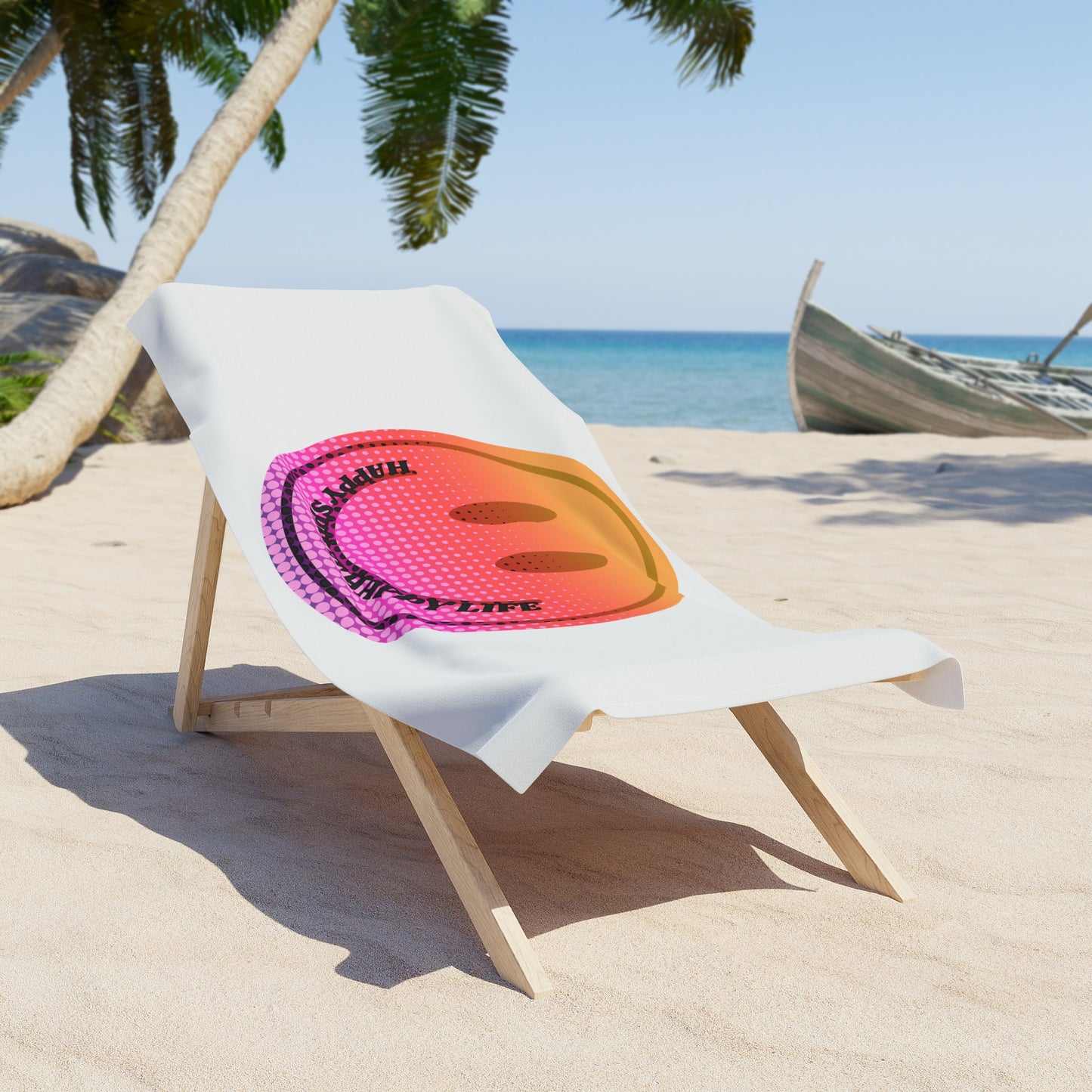 Aesthetic Smile Beach Towel, Happy Spirit Happy Life Towel, Sunset Smile Towel, Trendy Neon Ombre Towel, Summer Towel, Mental Health Towel