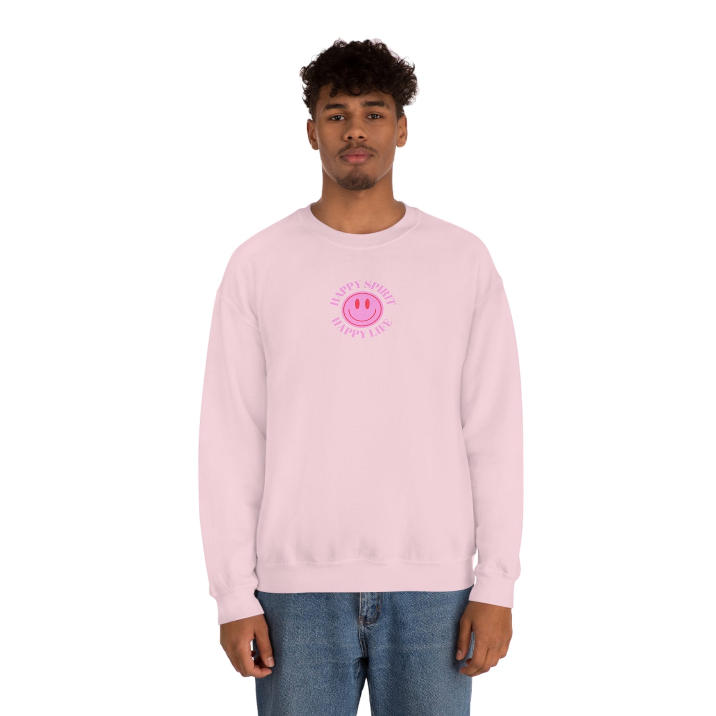 Copy of Happy Spirit Happy Life Sweatshirt, Gildan VSCO Girl Crewneck, Oversized Tumblr Front Back Print Smile Happy Mind Trendy Loungewear