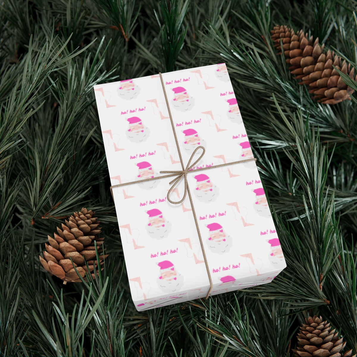 Ho Ho Ho Pink Santa Gift Wrap Paper, Pink Santa Wrapping Paper, Pastel Christmas Paper, Pink Holiday Wrapping Paper