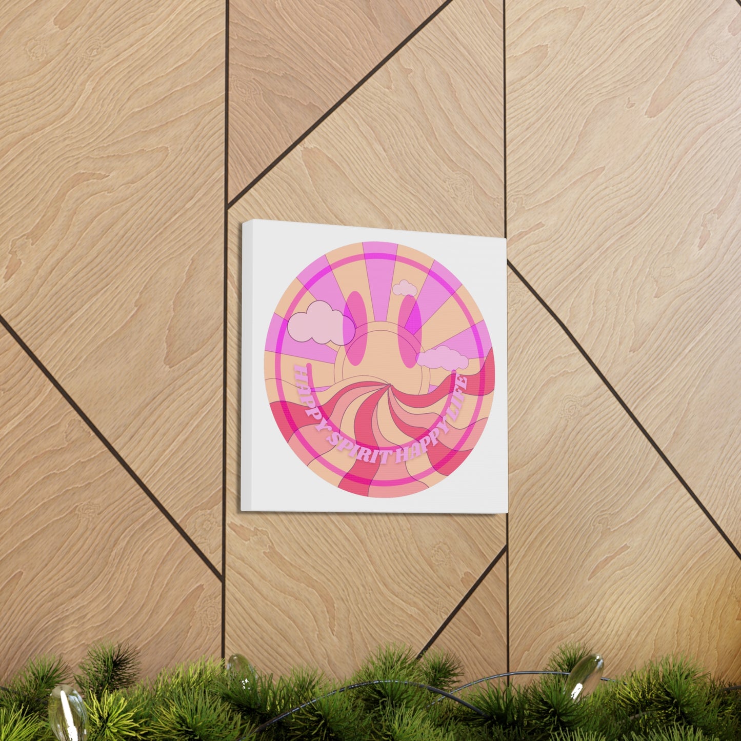 Smile Face Wall Art, Aesthetic Smile Face Gallery Canvas Wrap, Sunset Wall Art, Bedroom Wall Art, Pink Smile Decoration, Home Decoration