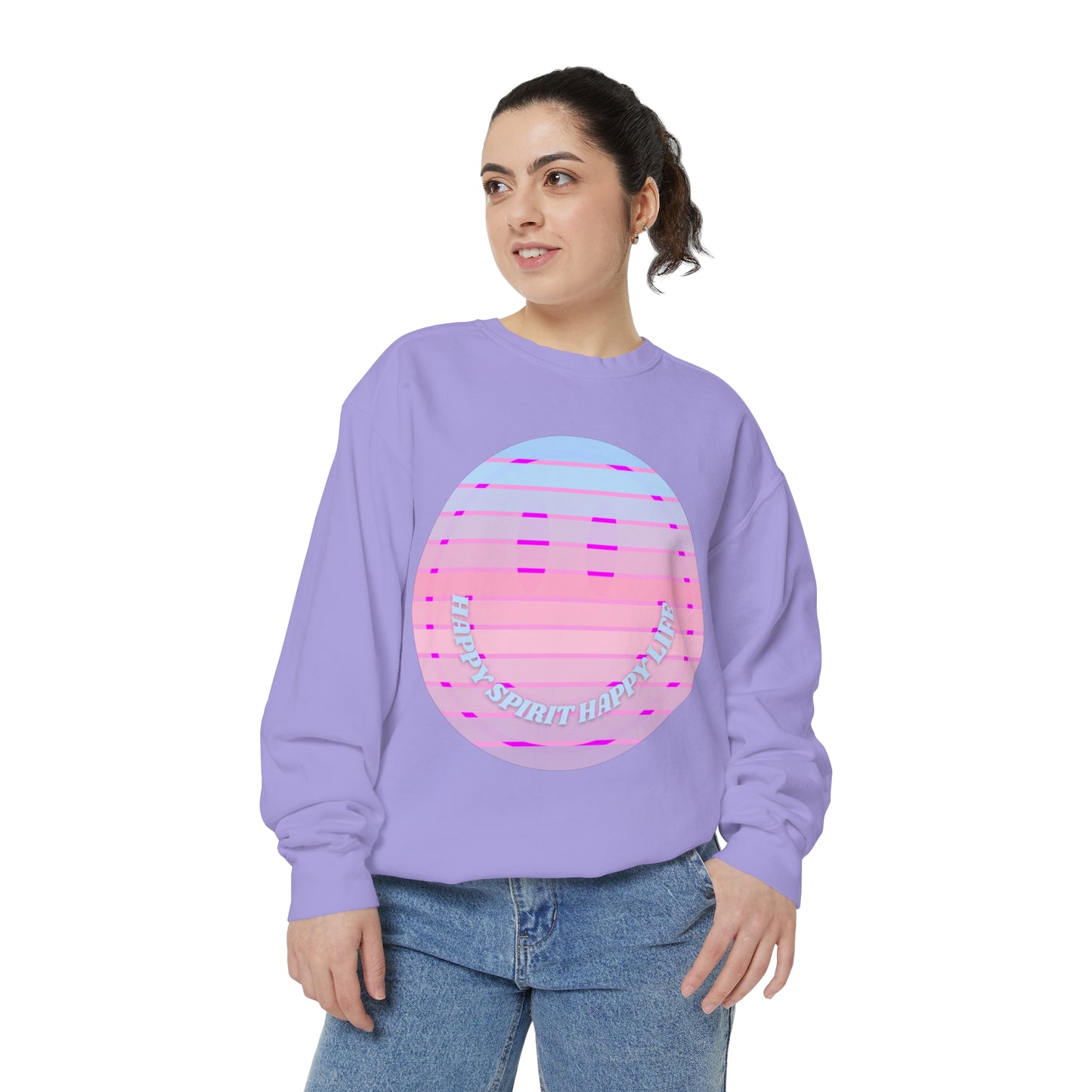 Aesthetic Smile Hoodie, Smile Face Comfort Colors Crewneck, Happy Spirit Happy Life Sunset Smile Sweatshirt, Unisex Garment-Dyed Sweatshirt
