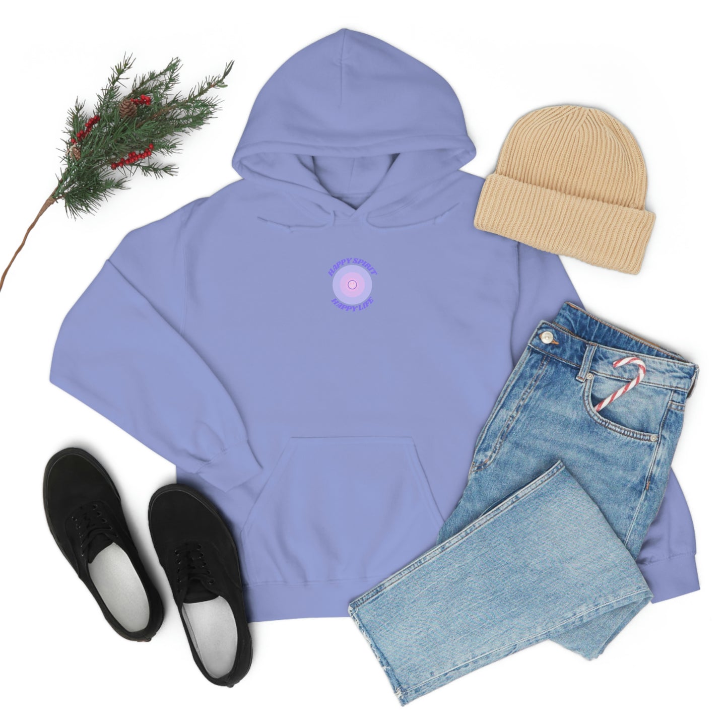 Retro Happy Spirit Happy Life Lavender Lilac Pink Smile Graphic Hoodie, VSCO Girl Sweatshirt, Tumblr Hoodie, Oversized Trendy Back Print Top