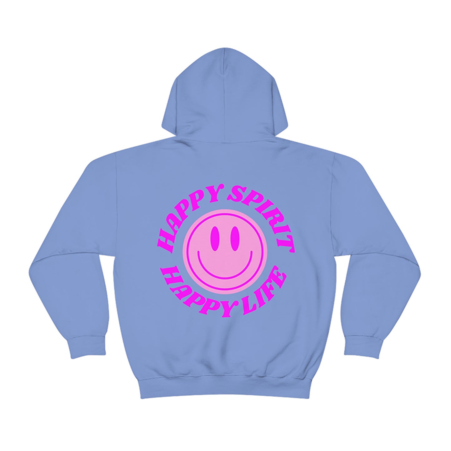 Happy Spirit Happy Life Hoodie Gildan VSCO Girl Sweatshirt, Oversized Tumblr Front Back Print Smile Happy Mind Trendy Retro Font Cover UP
