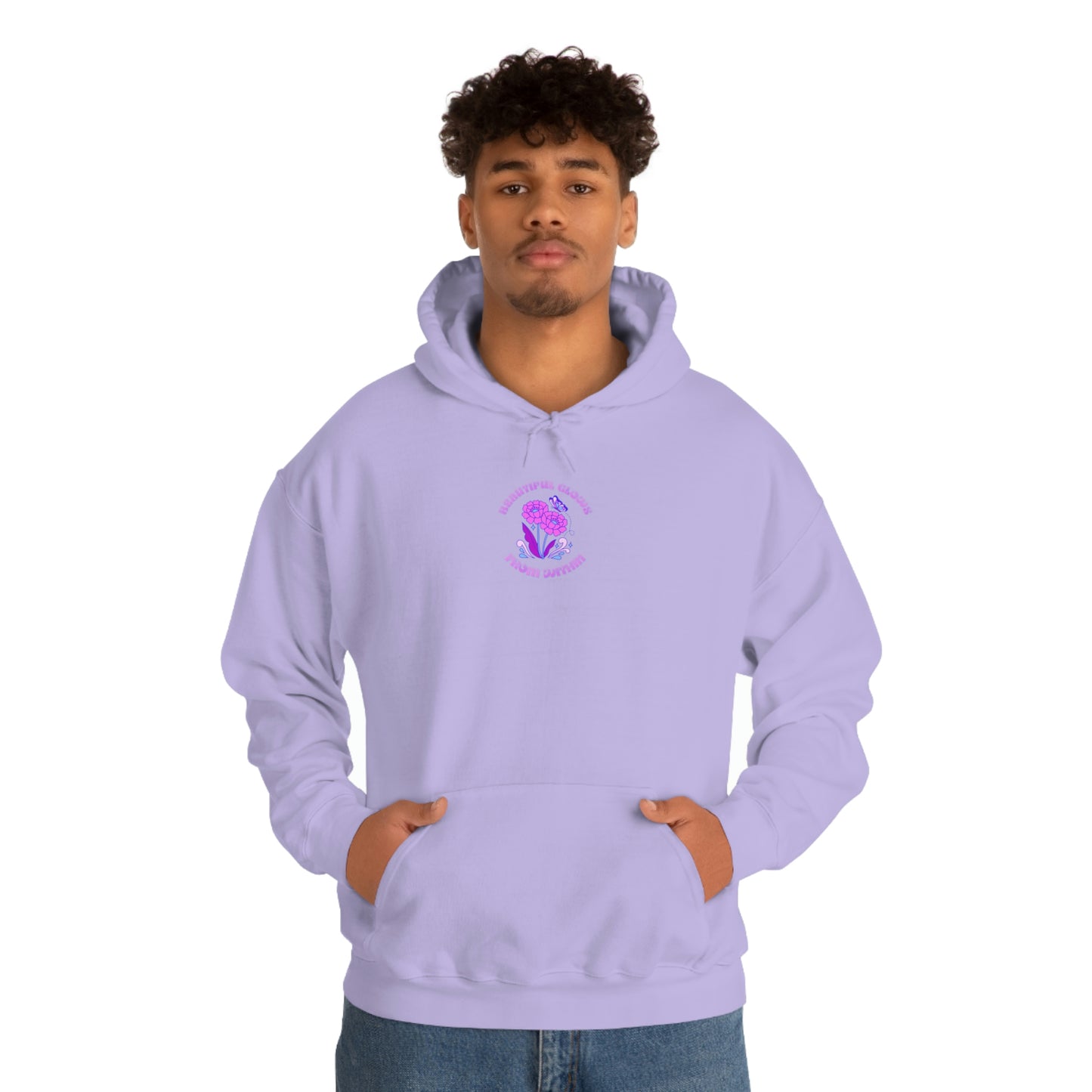 Beautiful Glows from Within Purple Flower Hoodie, Oversized Hoodie, Front Back Print Trendy Sweatshirt, Beach Cover Up, Lake Cover Up