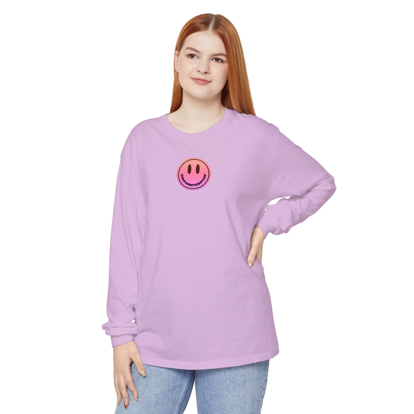 Aesthetic Long Sleeve Shirt, Smile Face Y2K Retro Shirt, 80's Style Smile Graphic, Comfort Colors Unisex Garment-dyed Long Sleeve T-Shirt