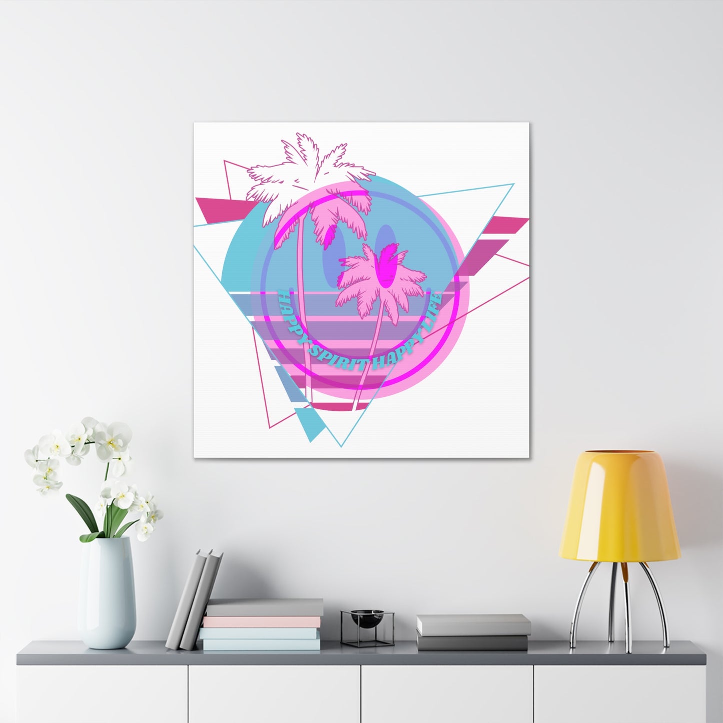 Smile Face Wall Art, Aesthetic Smile Face Gallery Canvas Wrap, Sunset Wall Art, Bedroom Wall Art, Pink Smile Decoration, Home Decoration