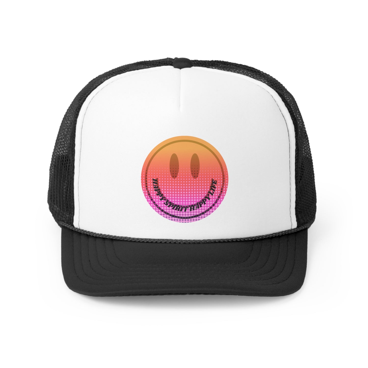 Hat Happy Spirit Happy Life, Aesthetic Sunset Hat, Smile Tumblr Hat, Trendy Trucker Hat, Vsco Girl, Pink Graphic Trucker Hat, Baseball Hat
