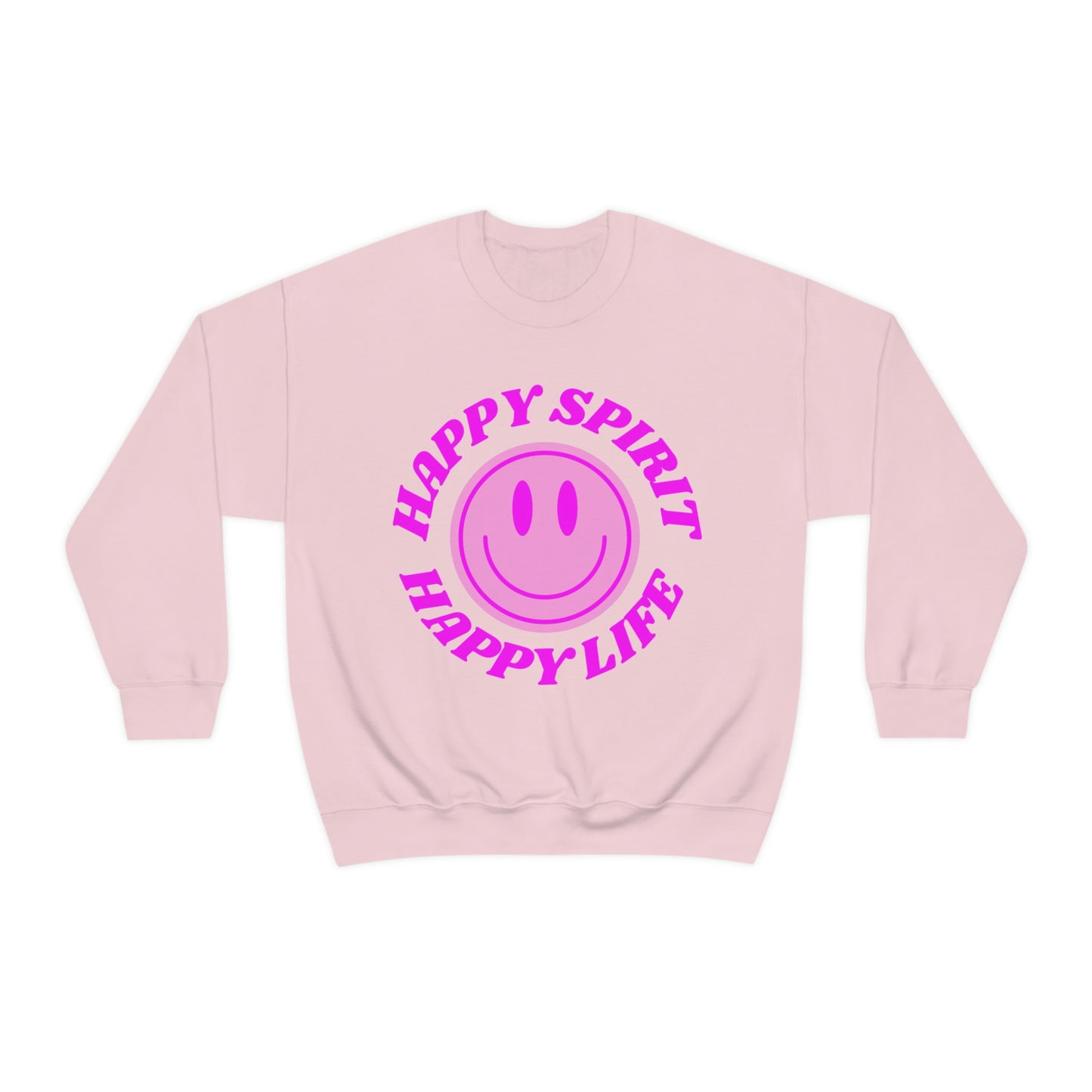 Happy Spirit Happy Life Sweatshirt, VSCO Girl Crewneck, Oversized Retro Font Graphic Tumblr, Front Print Smile Face Trendy Cover Up