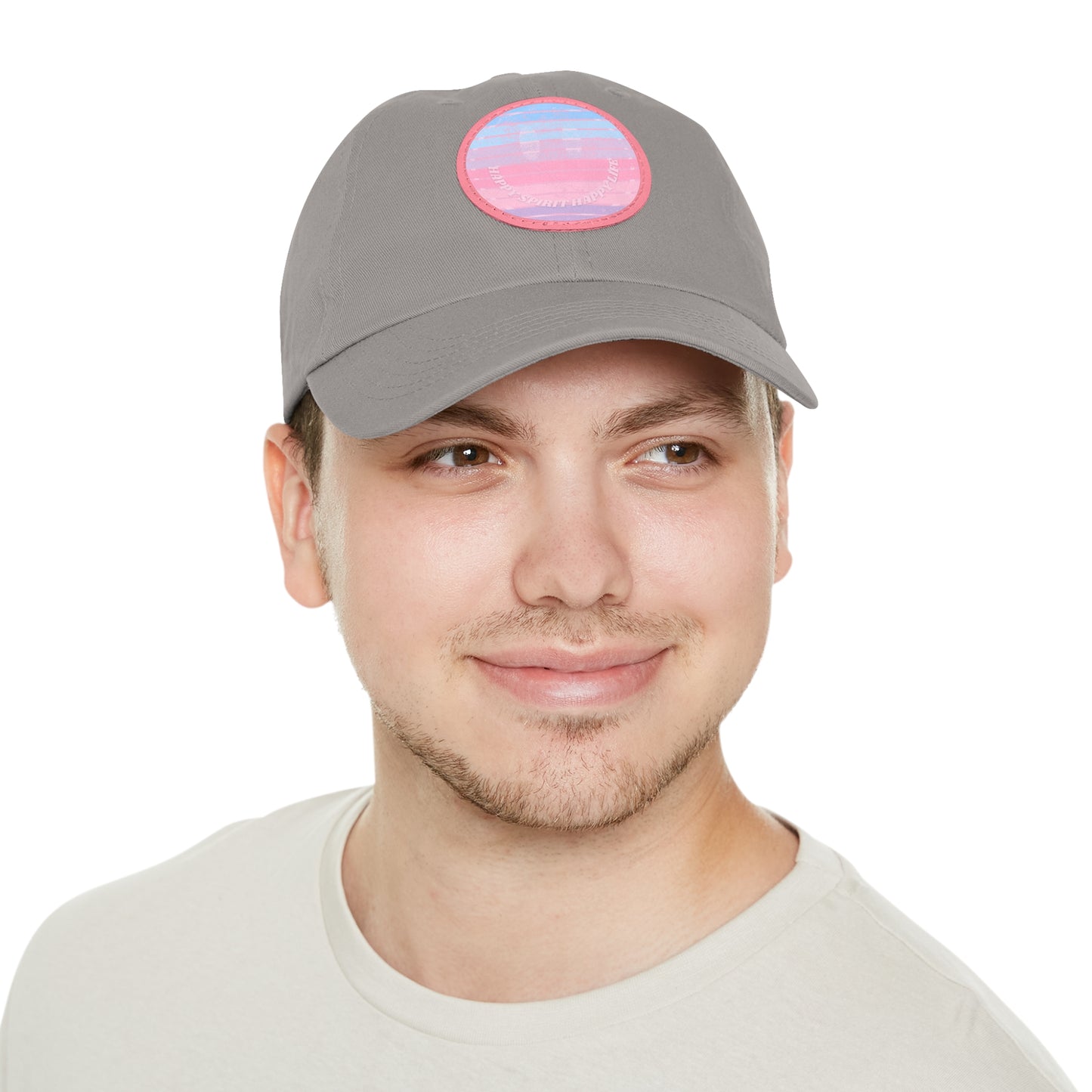 Aesthetic Pink Smile Hat, Pink Twill Dad Hat with Leather Patch (Round), Pink Golf Hat, Pink Twill Cap, Pink Cotton Hat, Pink Baseball Hat
