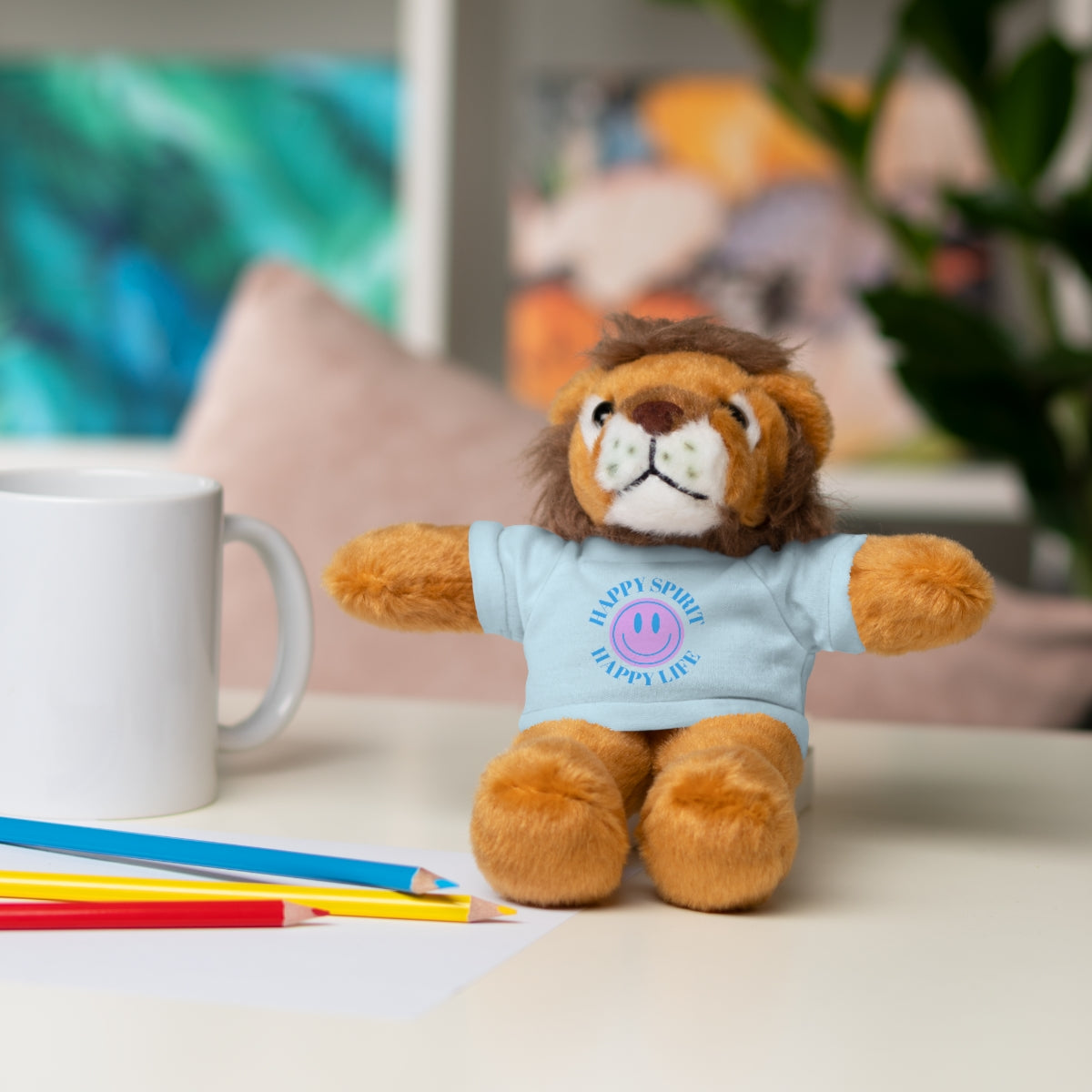 Happy Spirit Happy Life Stuffie, Stuffy, Stuffed Animals with Tee, Happy Mind Gift, Inspo , Love Toy Panda, Bear, Bunny, Jaguar, She