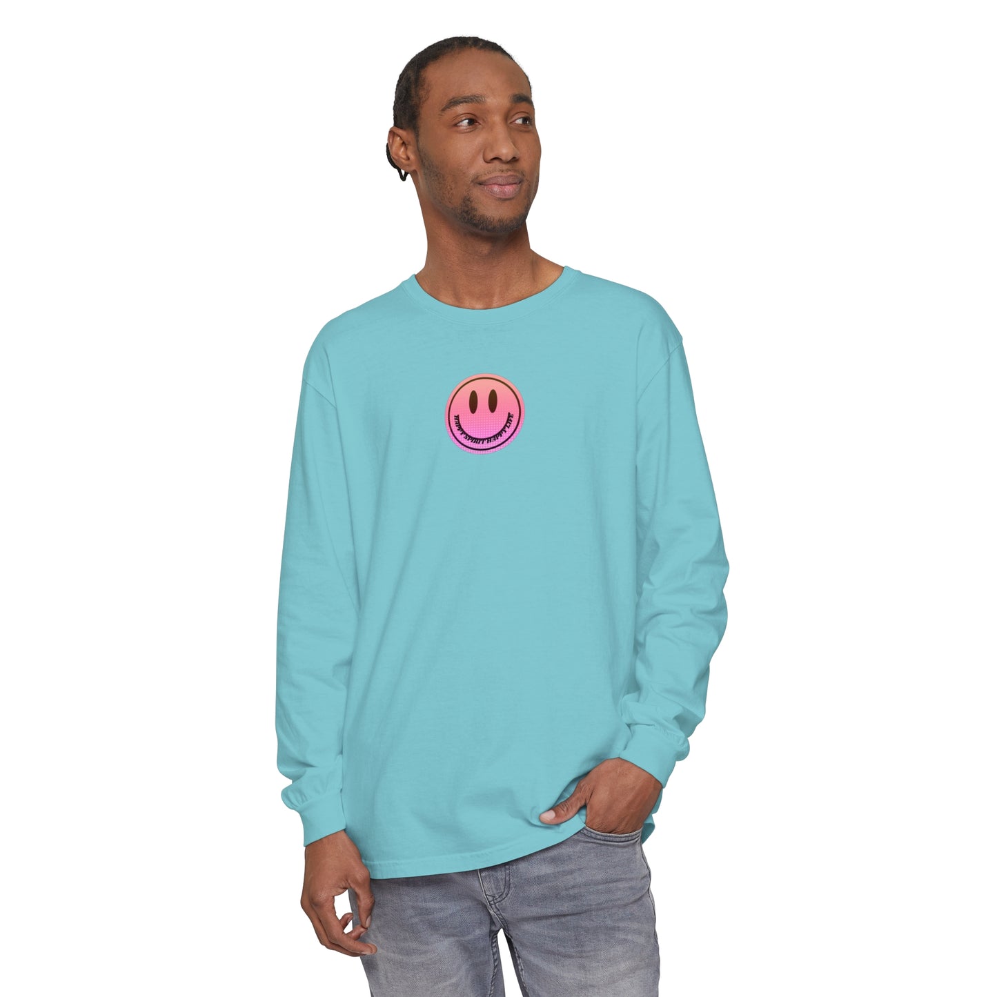Aesthetic Long Sleeve Shirt, Smile Face Y2K Retro Shirt, 80's Style Smile Graphic, Comfort Colors Unisex Garment-dyed Long Sleeve T-Shirt