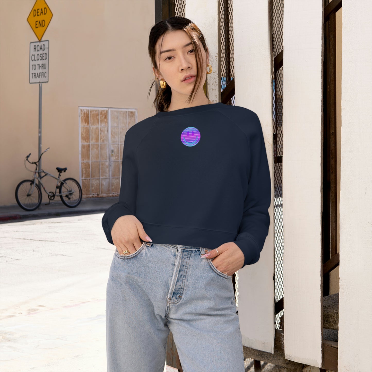Copy of Aesthetic Cropped Sweatshirt, Smile Face Crop Top, Happy Spirit Happy Life Sunset Smile Cropped Top, Women's Cropped Fleece Pullover