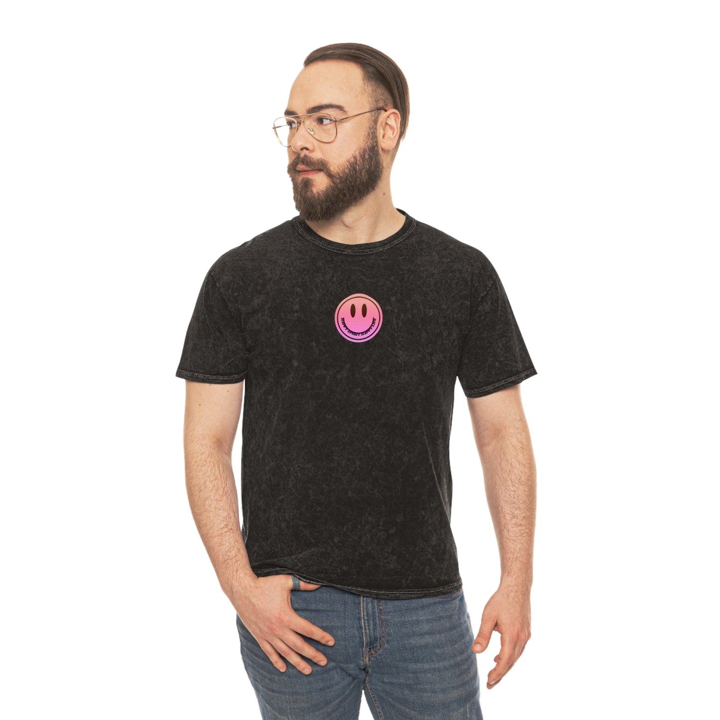 Aesthetic Smile Face Shirt, Retro, Happy Spirit Happy Life Shirt, Smile Pink Sunset Ombre T-Shirt, Unisex 80's style Mineral Wash T-Shirt