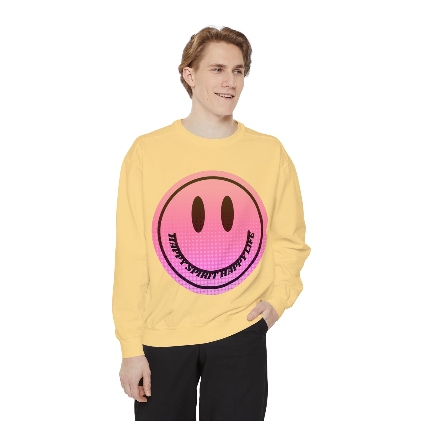 Aesthetic Smile Hoodie, Smile Face Comfort Colors Crewneck, Happy Spirit Happy Life Sunset Smile Sweatshirt, Unisex Garment-Dyed Sweatshirt