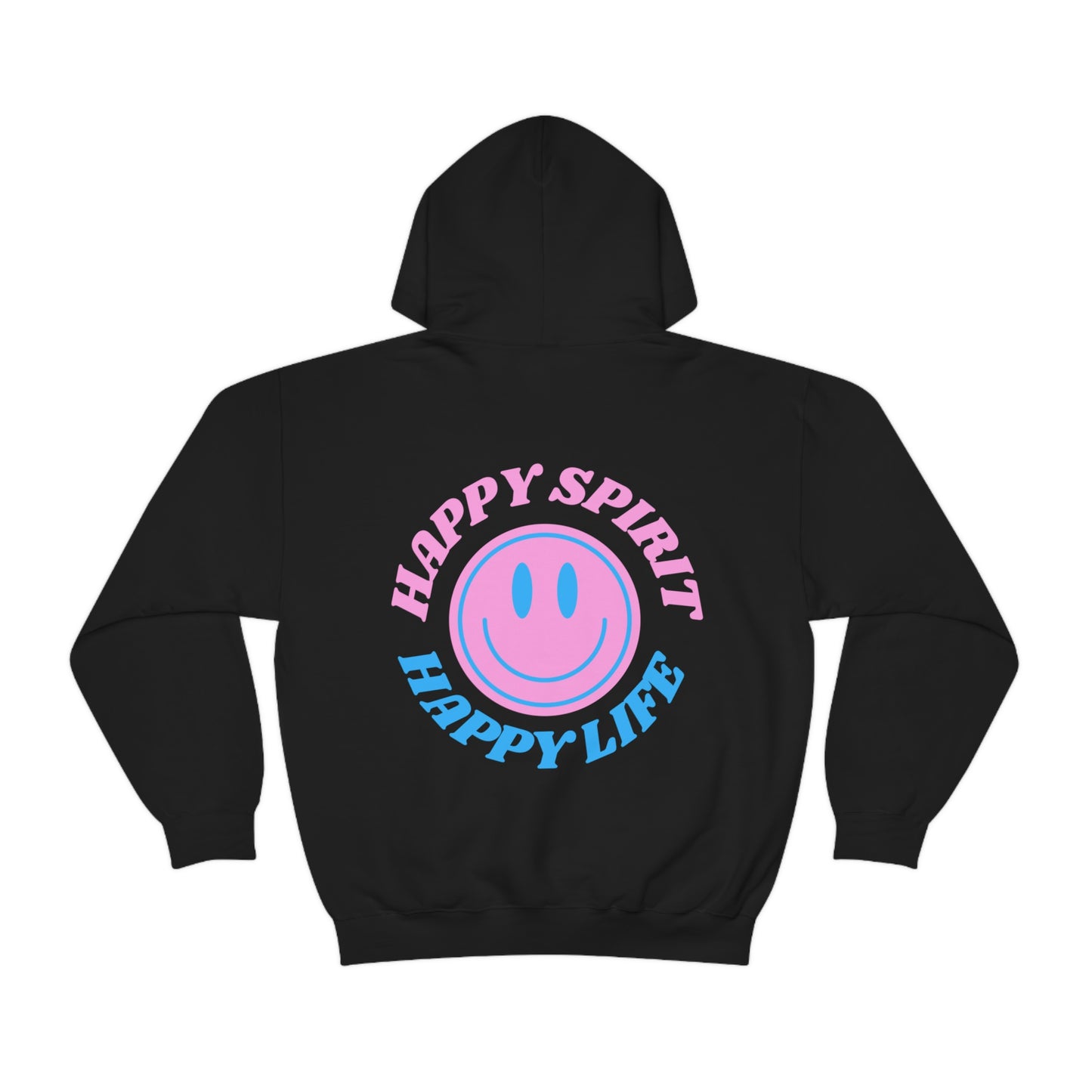 Happy Spirit Happy Life Sweatshirt, Gildan Retro Font Hoodie, Oversized Hoodie, Back Print Trendy Sweatshirt, Beach Cover Up, Lake Cover Up