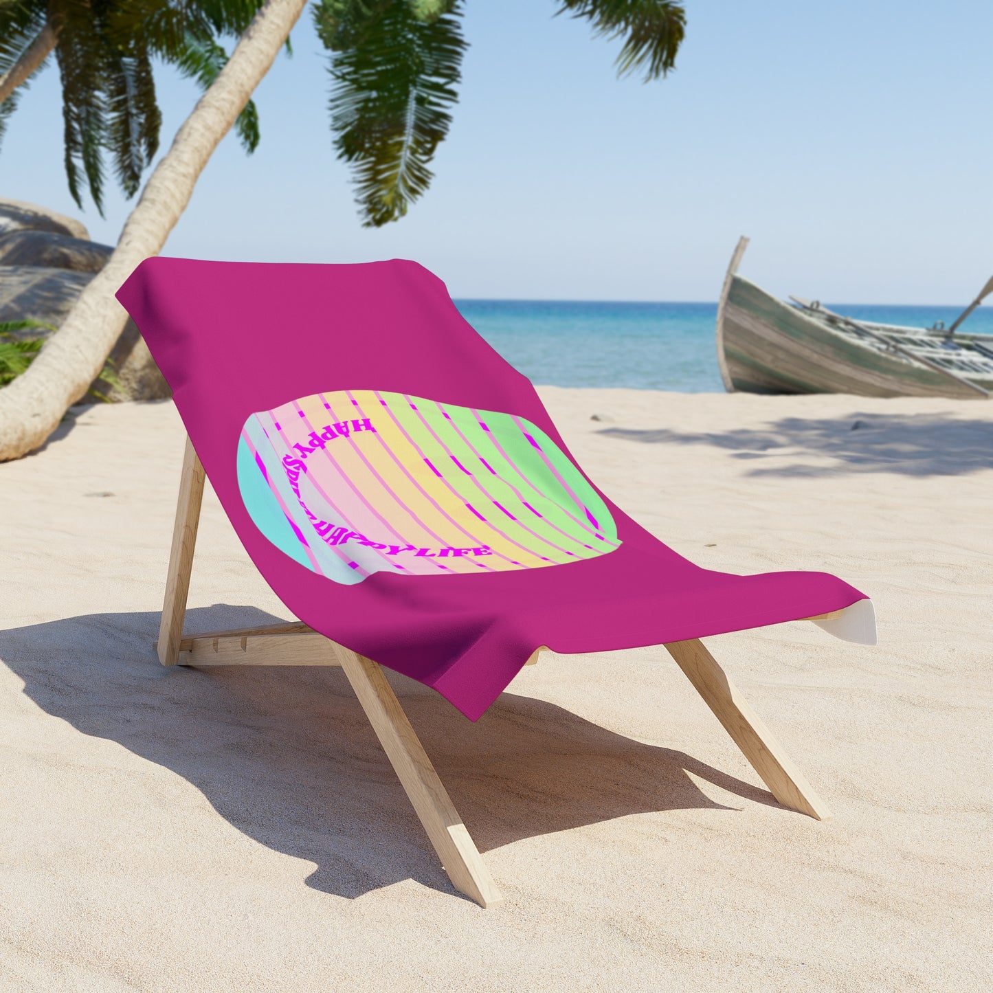 Aesthetic Smile Beach Towel, Happy Spirit Happy Life Towel, Sunset Smile Towel, Trendy Neon Ombre Towel, Summer Towel, Mental Health Towel