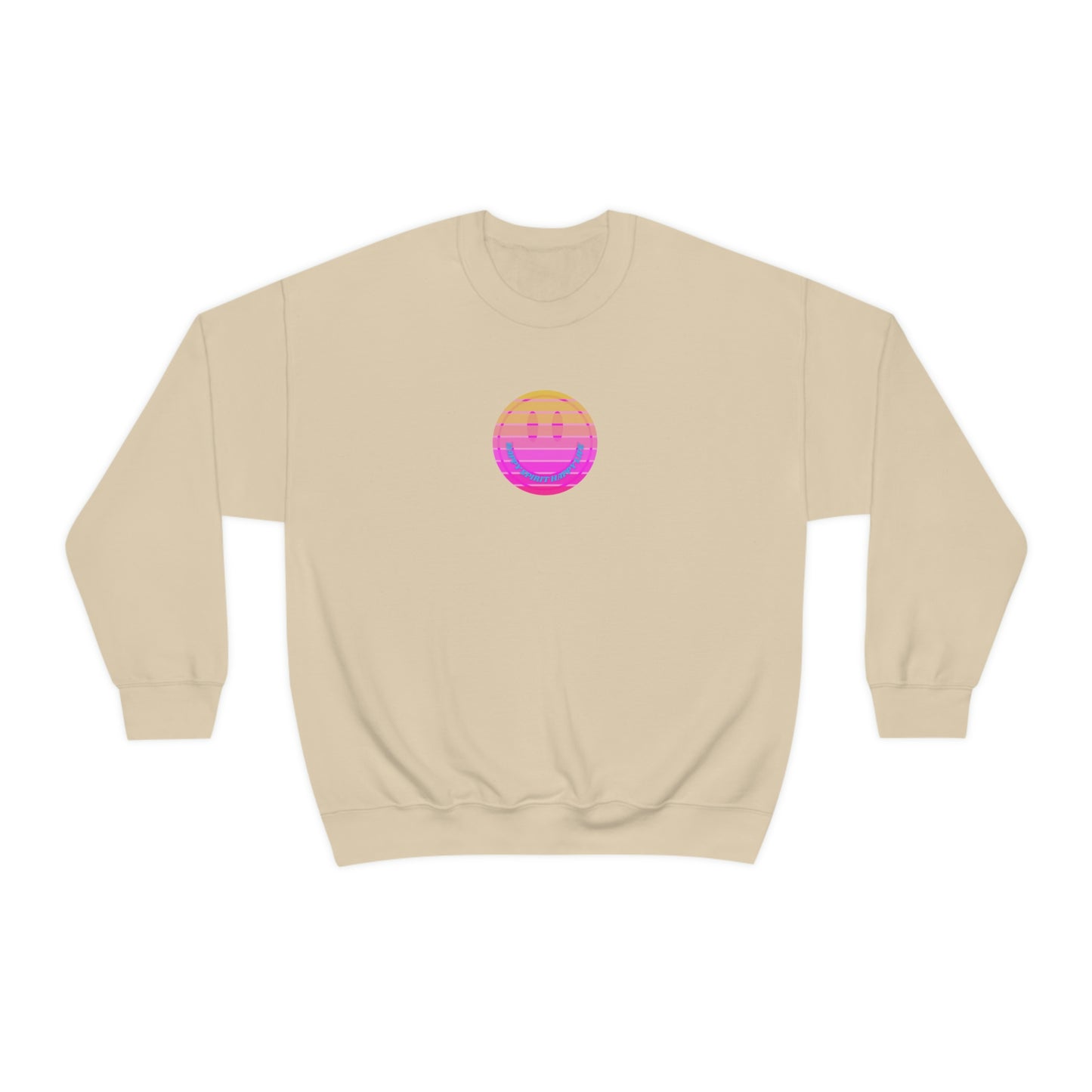 Happy Spirit Happy Life Sweatshirt, VSCO Girl Crewneck, Oversized Retro Font Graphic Tumblr, Front Print Smile Face Trendy Cover Up