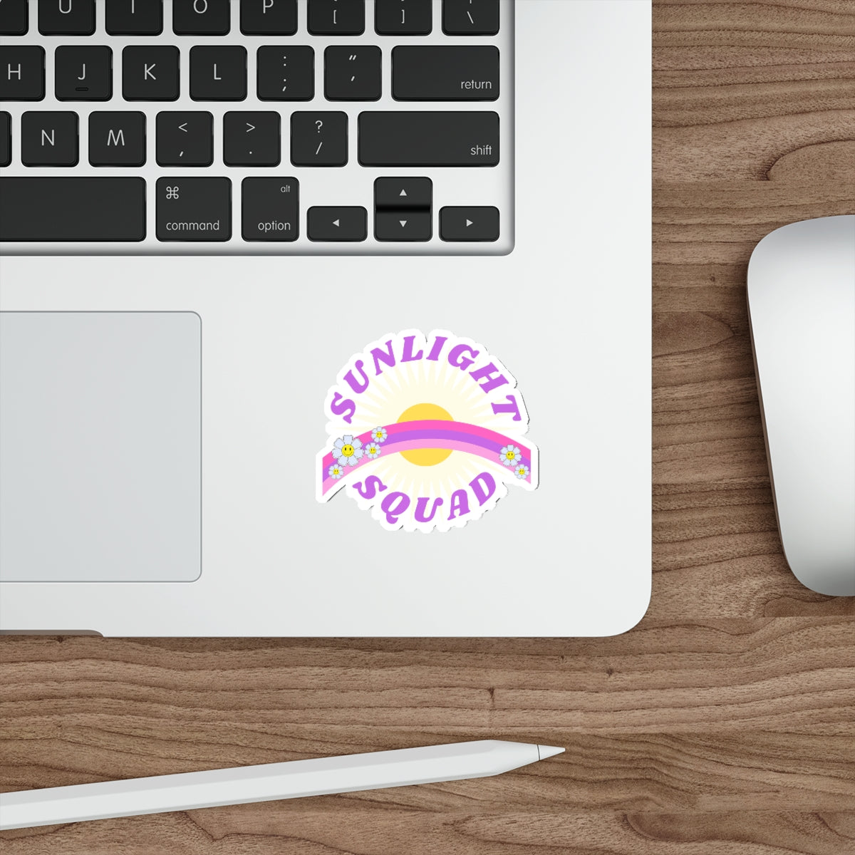 Aesthetic Sticker Sunlight Squad, Smile Flower Happy Mind Die-Cut Sticker, Positivity Pink Purple Earth Smile Y2K Graphic