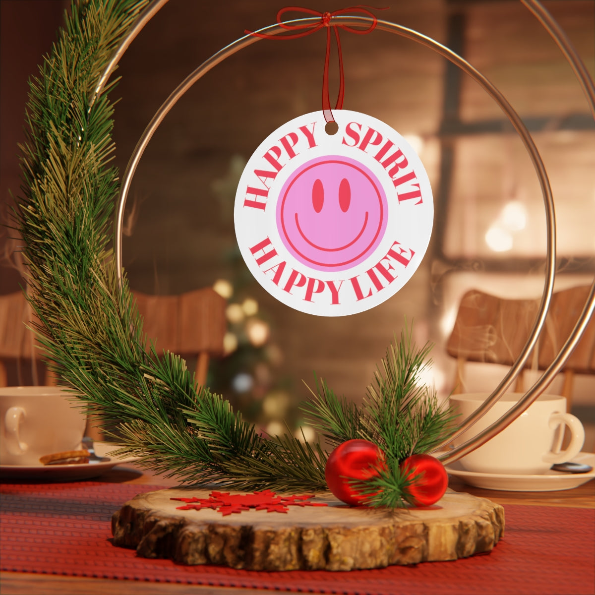 Metal Ornament Happy Spirit Happy Life, Happiness Ornament, Modern Ornament, Smile Decoration, VSCO, Tumblr, Pink Smile, Retro Christmas