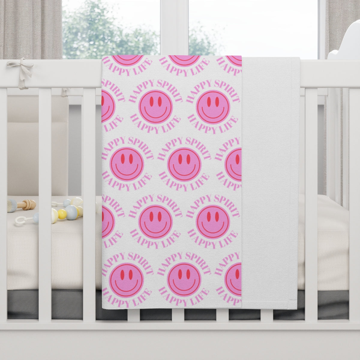 Happy Spirit Happy Life Pink Smile Aesthetic Baby Blanket, Pink Smile Blanket, Pink and Red Baby Positivity Binkie