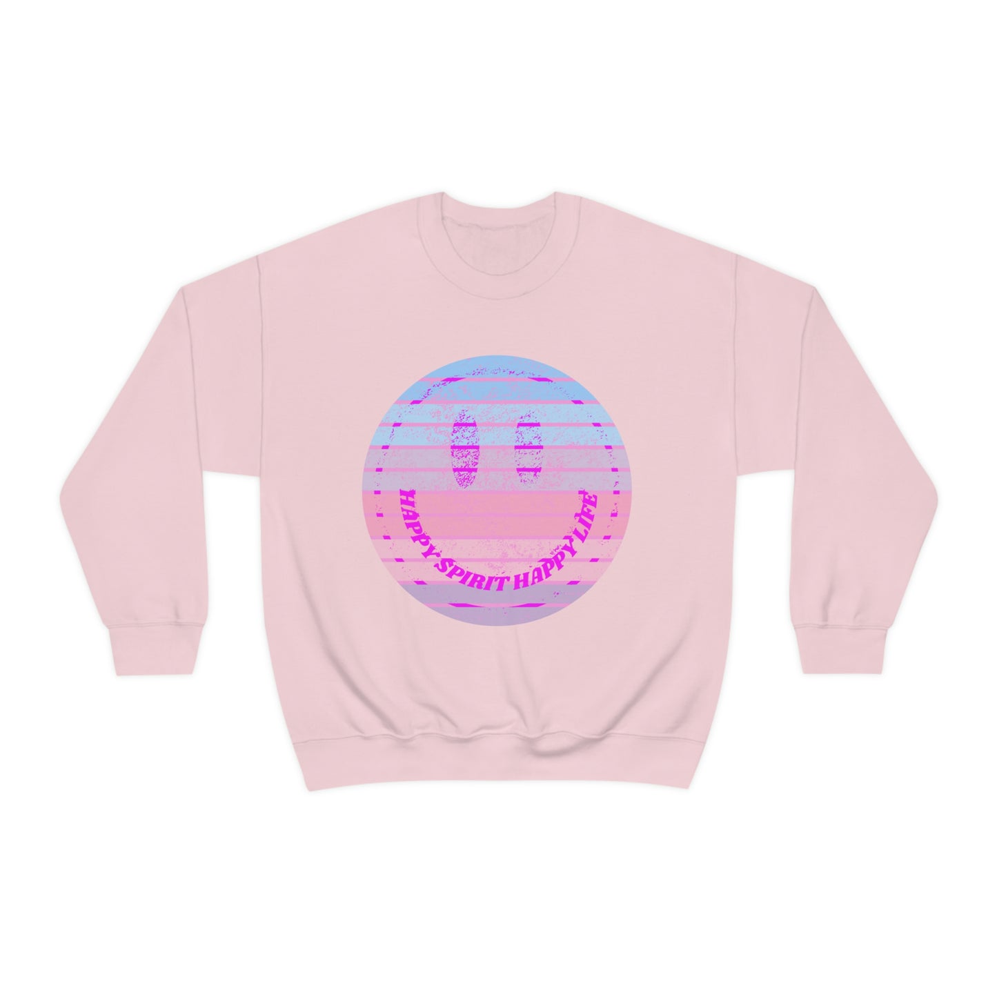 Happy Spirit Happy Life Sweatshirt, VSCO Girl Crewneck, Oversized Retro Font Graphic Tumblr, Front Print Smile Face Trendy Cover Up