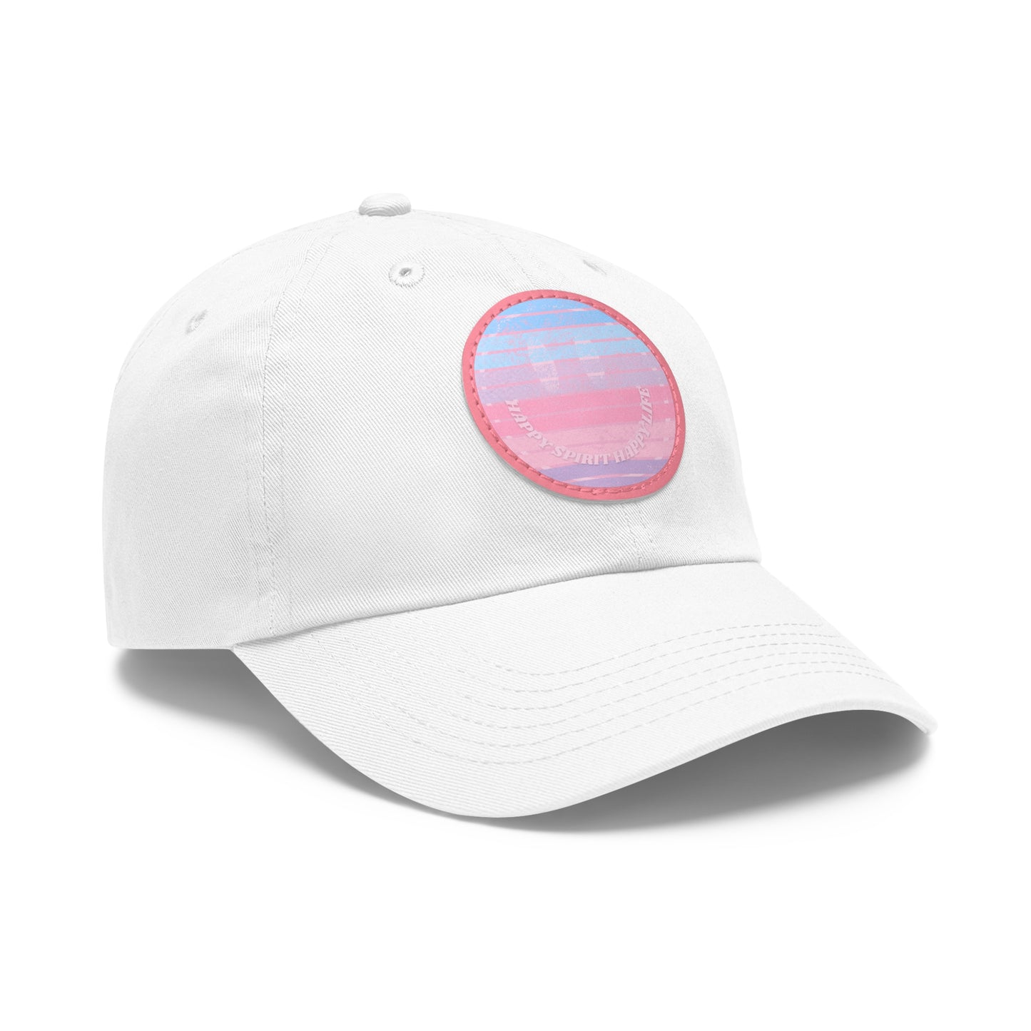 Aesthetic Pink Smile Hat, Pink Twill Dad Hat with Leather Patch (Round), Pink Golf Hat, Pink Twill Cap, Pink Cotton Hat, Pink Baseball Hat