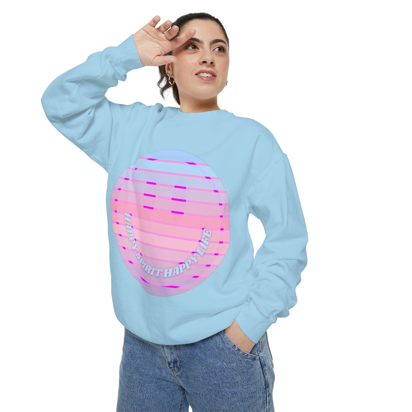 Aesthetic Smile Hoodie, Smile Face Comfort Colors Crewneck, Happy Spirit Happy Life Sunset Smile Sweatshirt, Unisex Garment-Dyed Sweatshirt