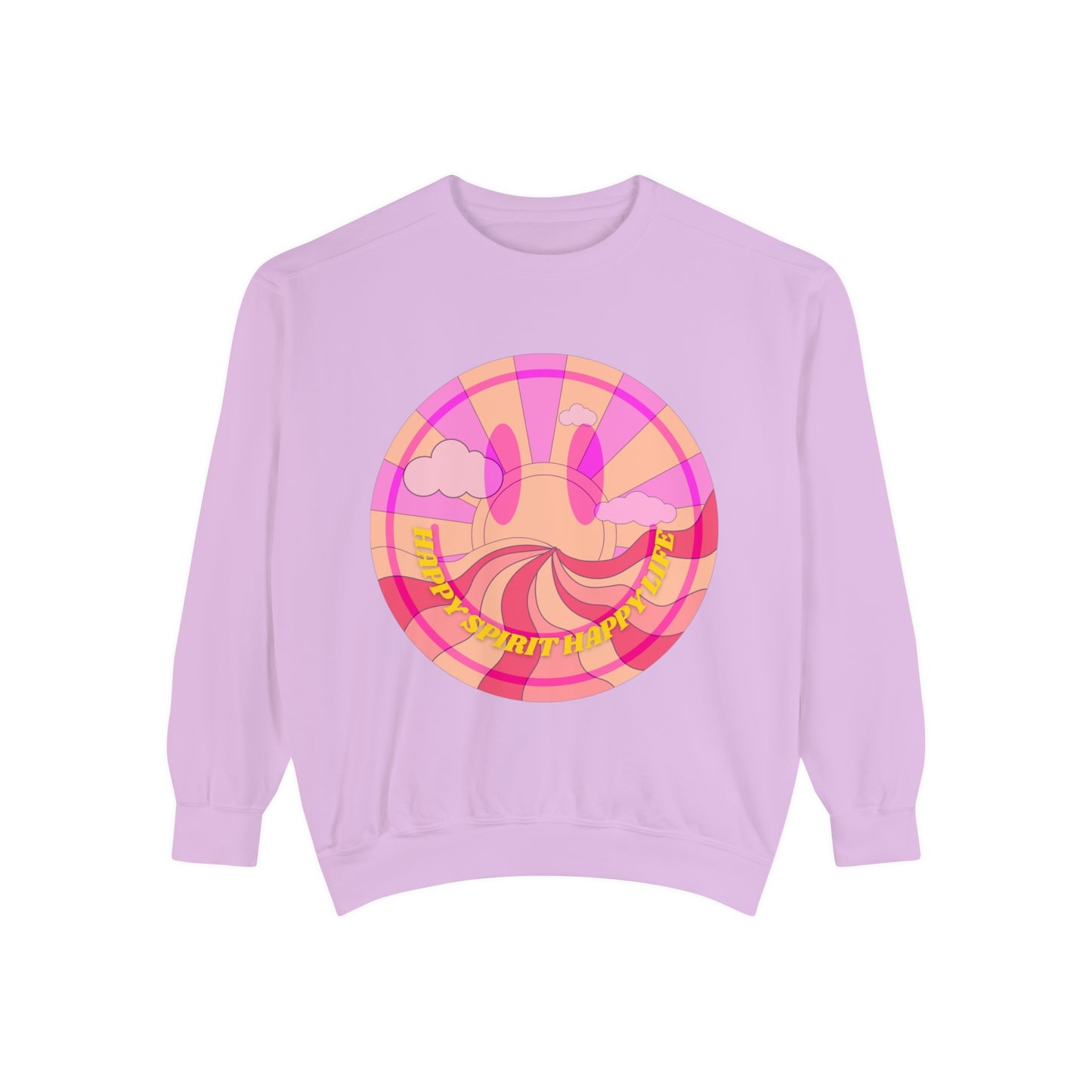 Aesthetic Smile Hoodie, Smile Face Comfort Colors Crewneck, Happy Spirit Happy Life Sunset Smile Sweatshirt, Unisex Garment-Dyed Sweatshirt