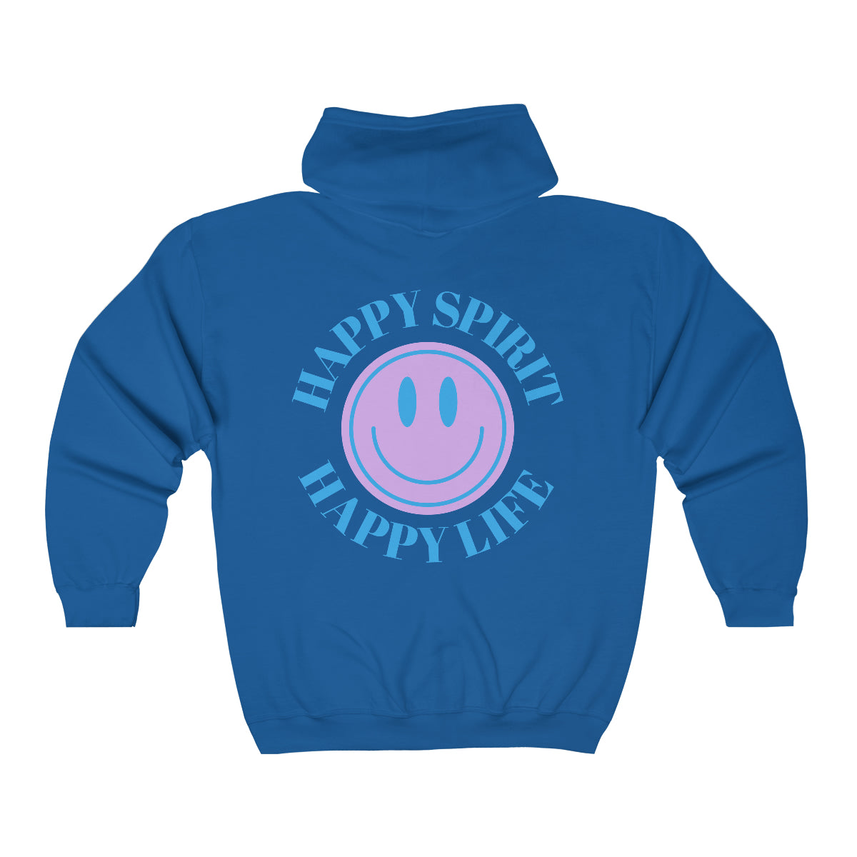 Happy Spirit Happy Life Zip Up Sweatshirt, Gildan 18600, Oversized Hoodie, Back Print Trendy Sweatshirt, Beach Cover Up, Lake Cover Up