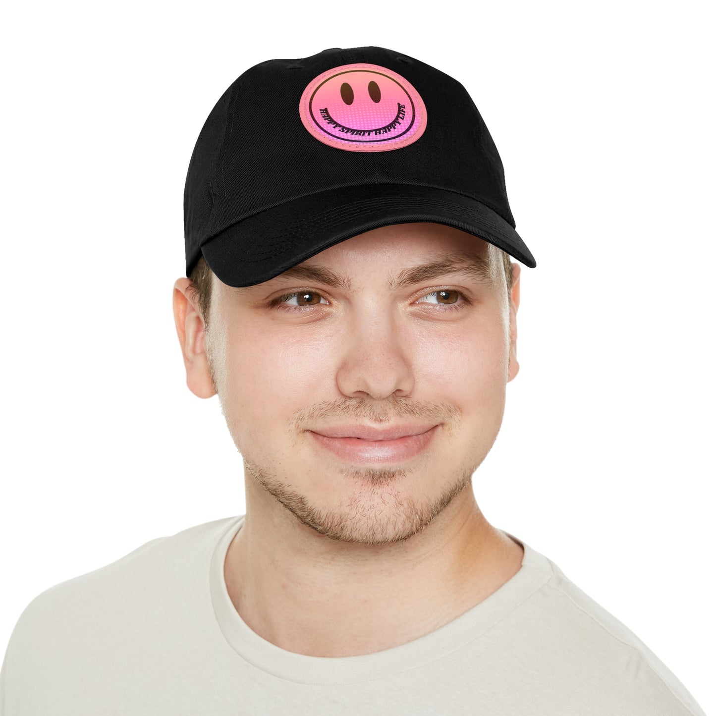 Aesthetic Pink Smile Hat, Pink Twill Dad Hat with Leather Patch (Round), Pink Golf Hat, Pink Twill Cap, Pink Cotton Hat, Pink Baseball Hat