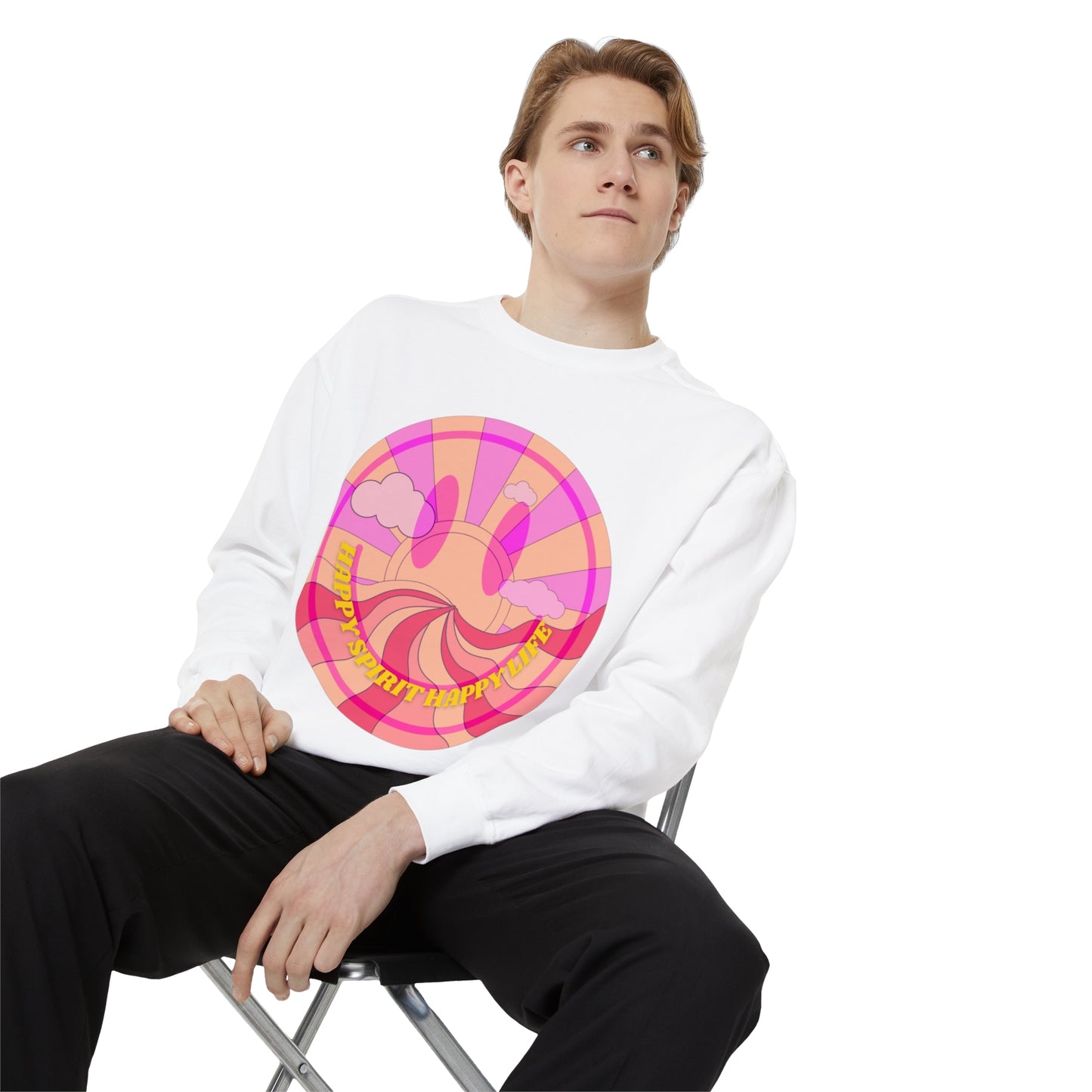 Aesthetic Smile Hoodie, Smile Face Comfort Colors Crewneck, Happy Spirit Happy Life Sunset Smile Sweatshirt, Unisex Garment-Dyed Sweatshirt