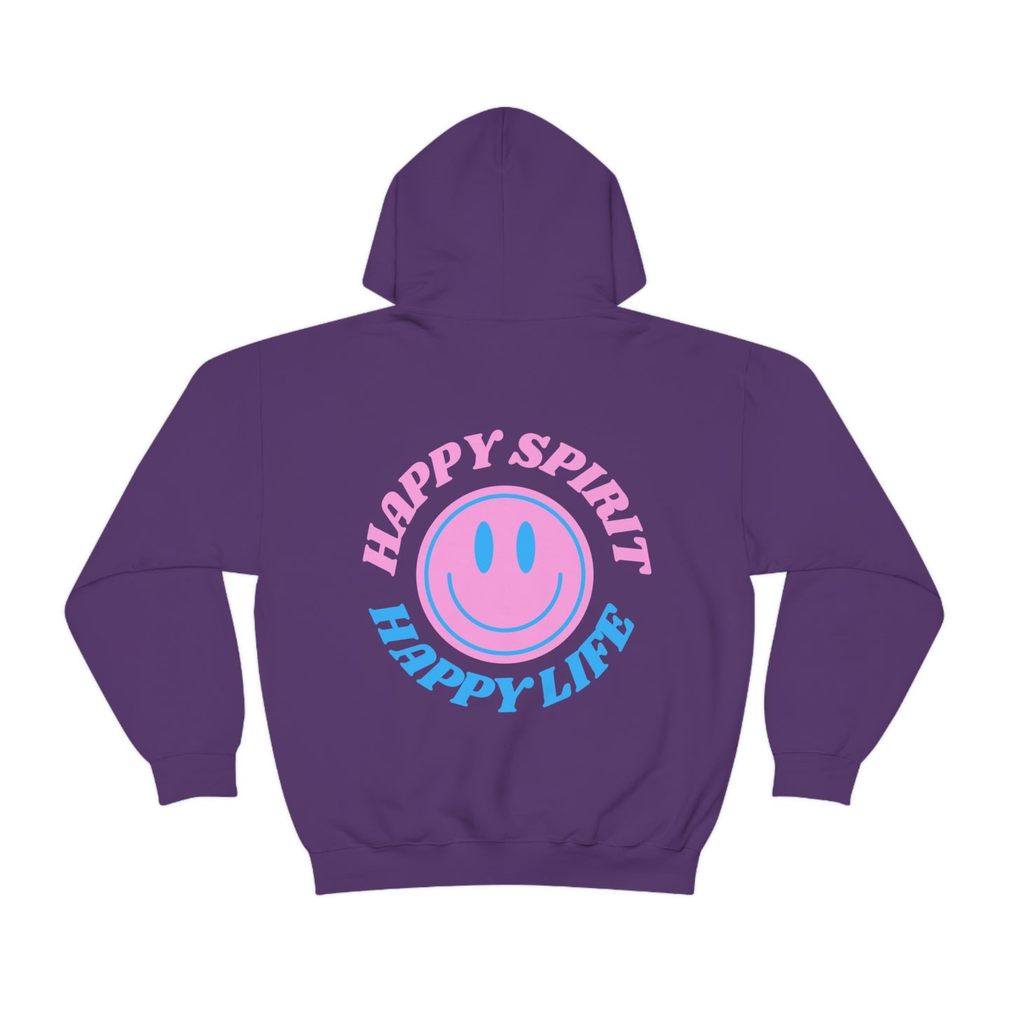Happy Spirit Happy Life Sweatshirt, Gildan Retro Font Hoodie, Oversized Hoodie, Back Print Trendy Sweatshirt, Beach Cover Up, Lake Cover Up