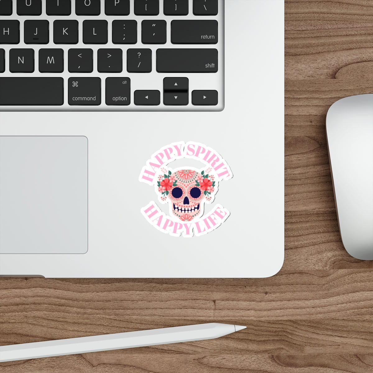 Dia De Los Muertes Day of the Dead Happy Spirit Happy Life Custom Die-Cut Stickers, Candy Skull Sticker, Skull Pink Peach Flowers Sticker