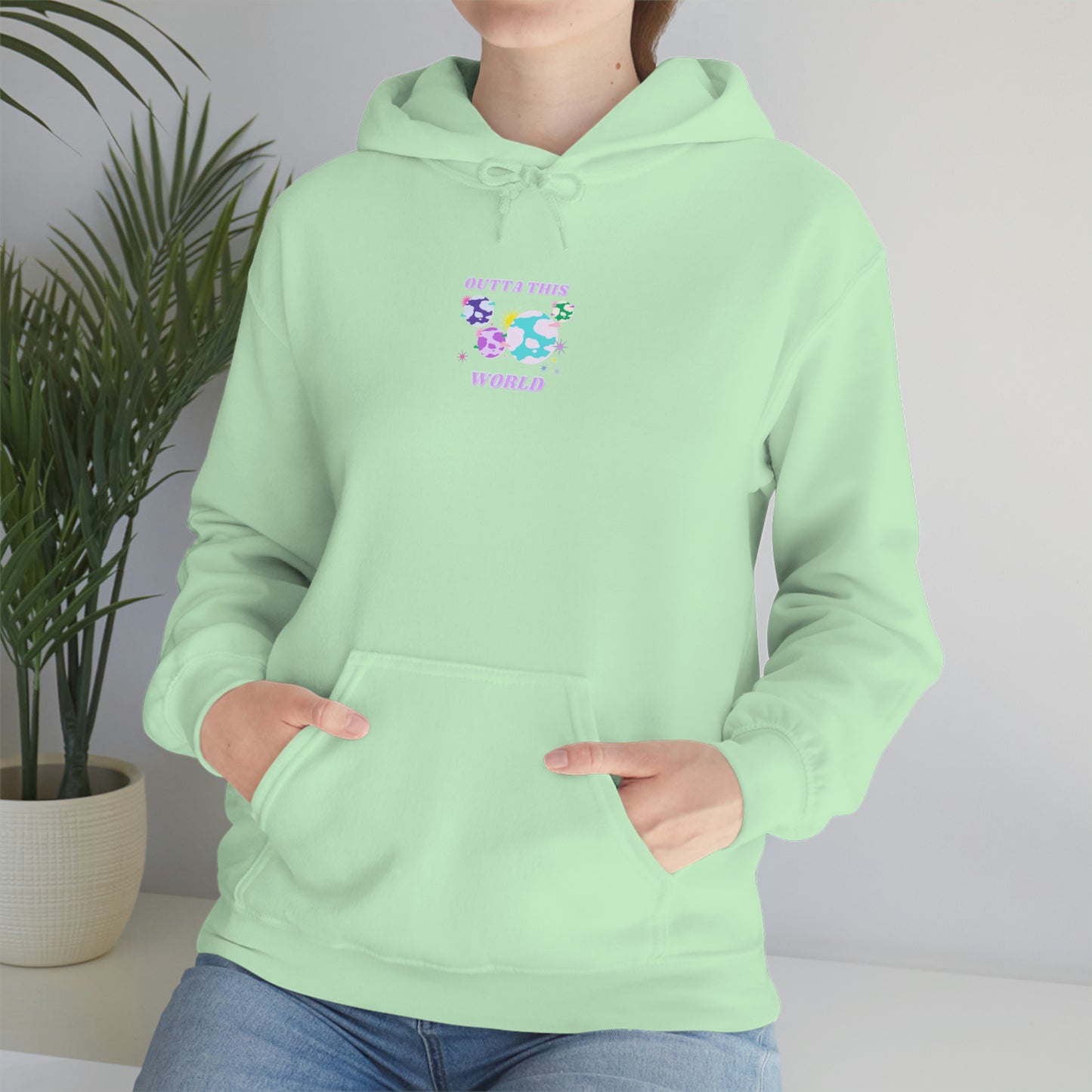 Retro Outta This World Lilac Orchid Lavender Graphic Hoodie, VSCO Girl Sweatshirt, Tumblr Hoodie, Oversized Trendy Back Print Top Rare Color