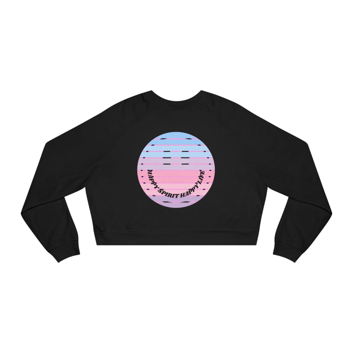 Aesthetic Cropped Sweatshirt, Smile Face Crop Top, Happy Spirit Happy Life Sunset Smile Cropped Top, Women's Cropped Fleece Pullover