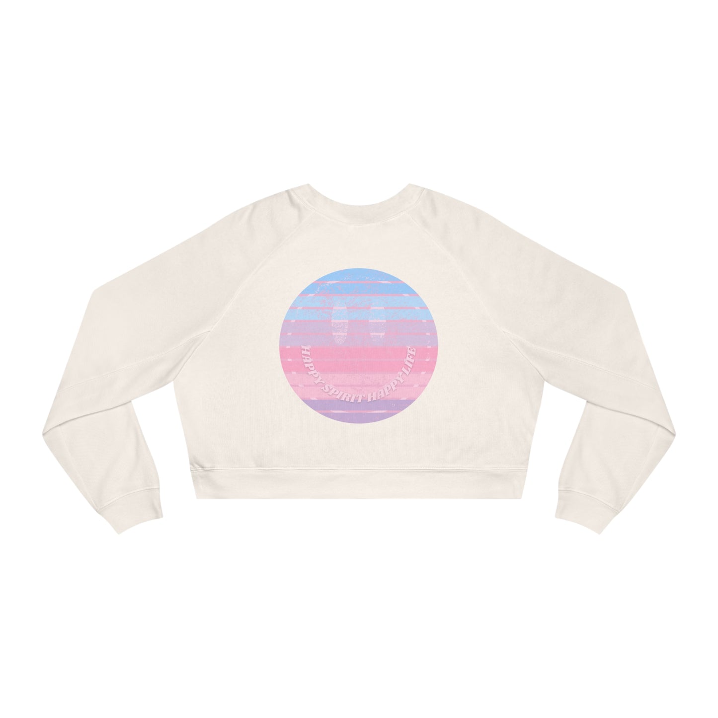 Aesthetic Cropped Sweatshirt, Smile Face Crop Top, Happy Spirit Happy Life Sunset Smile Cropped Top, Women's Cropped Fleece Pullover