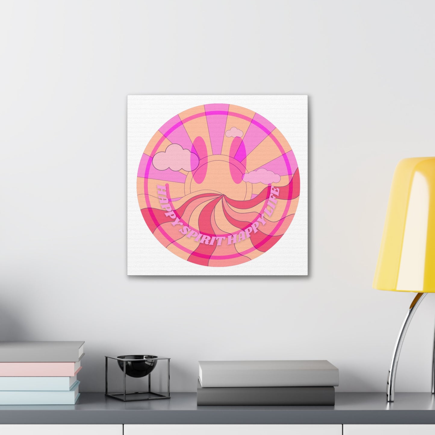 Smile Face Wall Art, Aesthetic Smile Face Gallery Canvas Wrap, Sunset Wall Art, Bedroom Wall Art, Pink Smile Decoration, Home Decoration