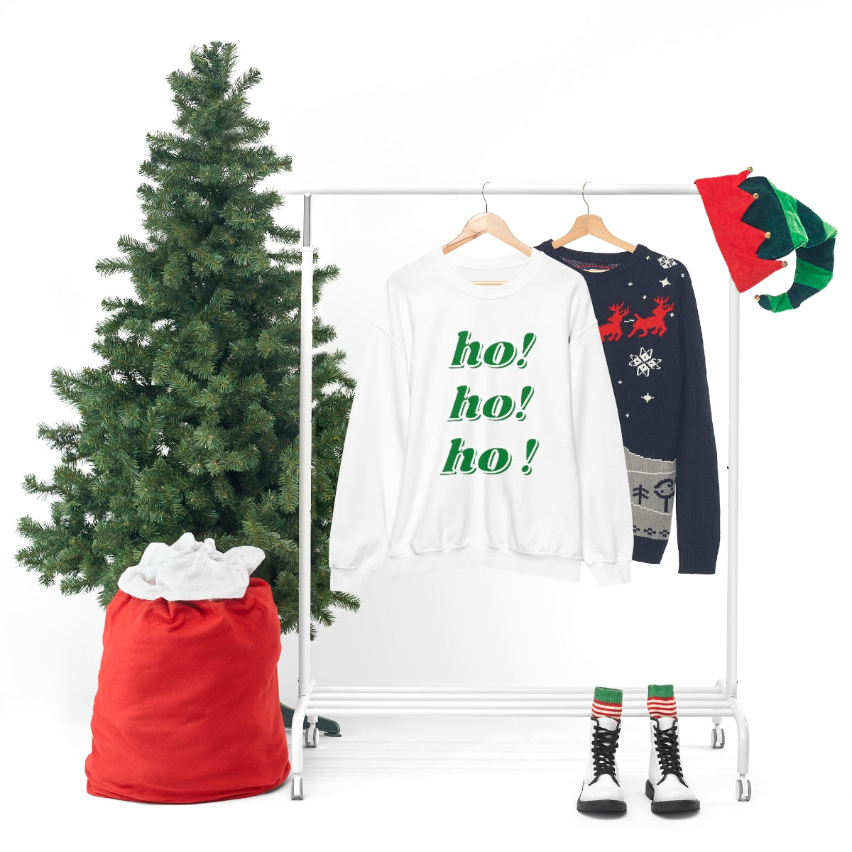 Ho Ho Ho Sweatshirt, Christmas Minimalist Top, Santa Claus Sweatshirt Xmas, Trendy Retro Font Holiday Unisex Heavy Blend Crewneck Sweatshirt
