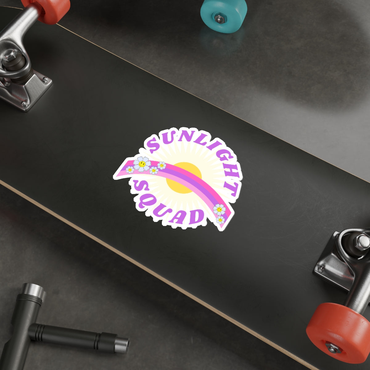 Aesthetic Sticker Sunlight Squad, Smile Flower Happy Mind Die-Cut Sticker, Positivity Pink Purple Earth Smile Y2K Graphic